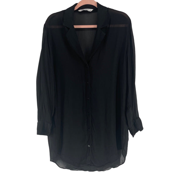 Zara Women's Size Small Black Long-Sleeved Button-Down Sheer Shirt Dress