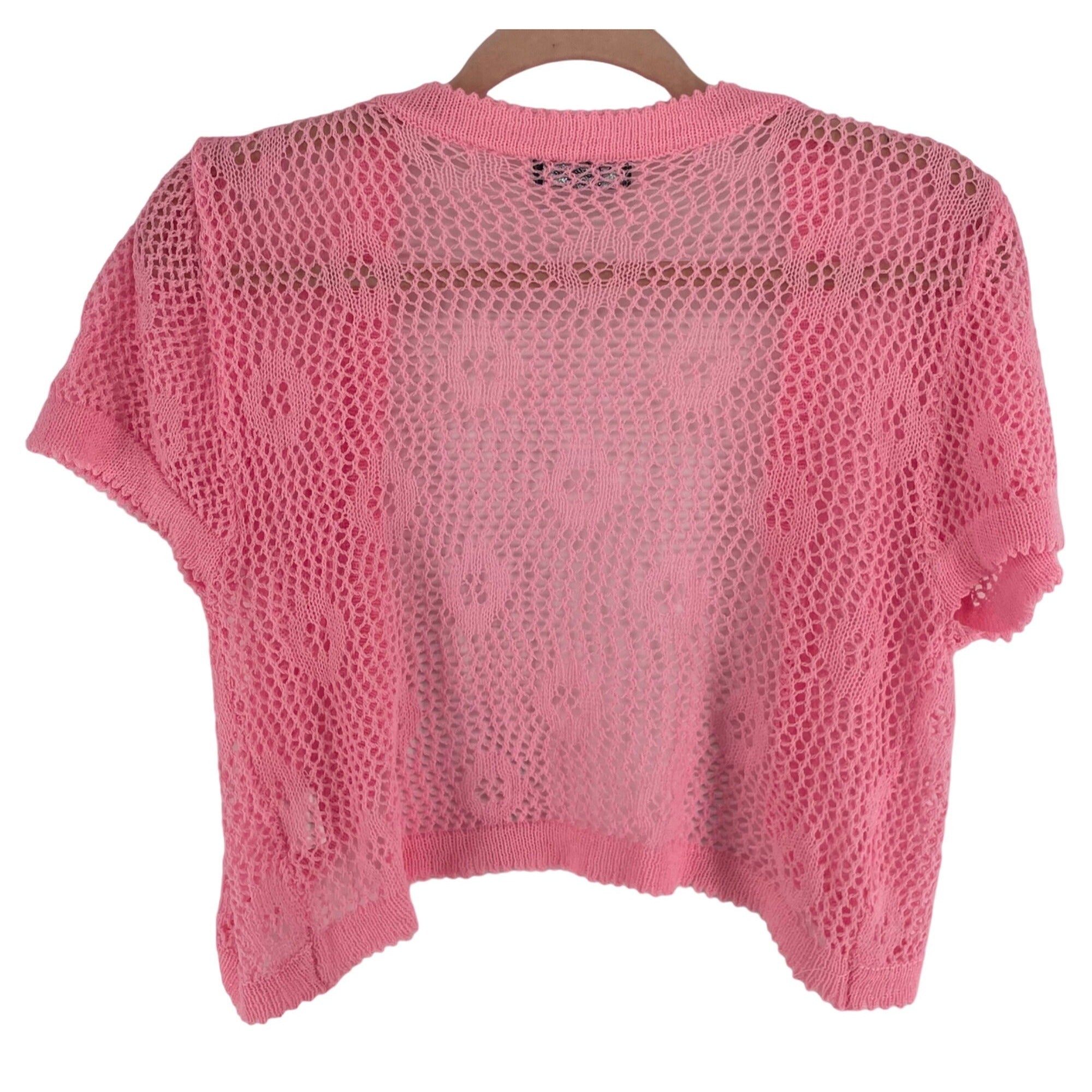 Victoria Women's One Size Fits Most Pink Sheer Mesh Knit Cropped Open Cardigan