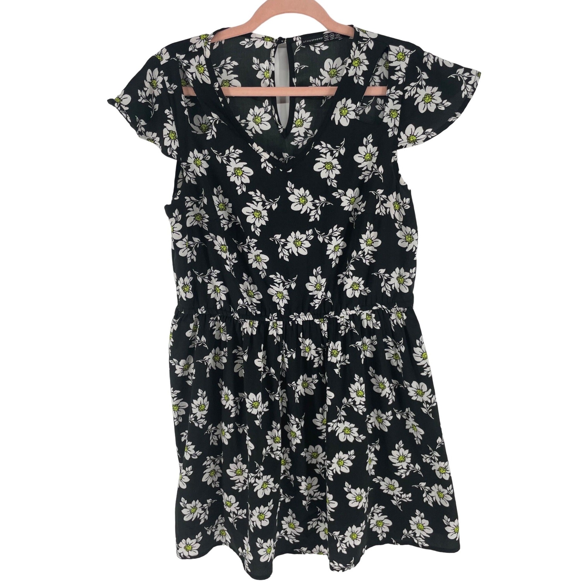 Atmosphere Women's Size 10 Black/White/Yellow Daisy Print Mini Dress