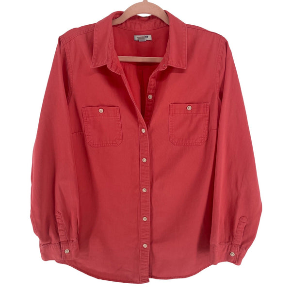 Old Navy Women's Size Large Coral Pink Long-Sleeved Button-Down Shirt