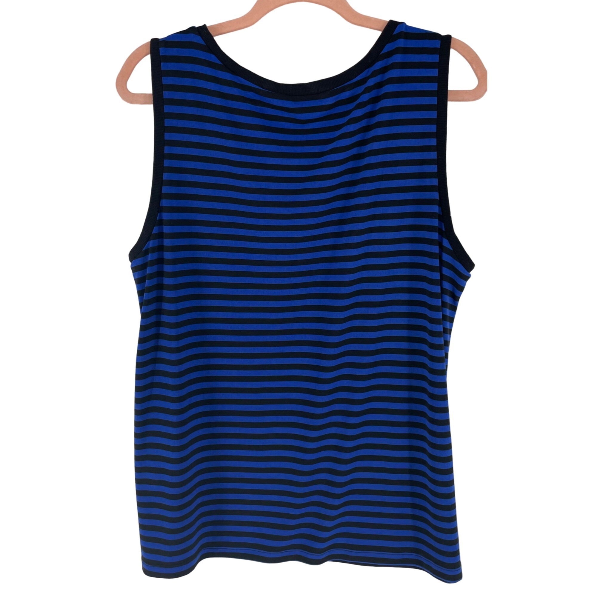 Ellen Tracy Women's Size Large Black & Cobalt Blue Striped Tank Top