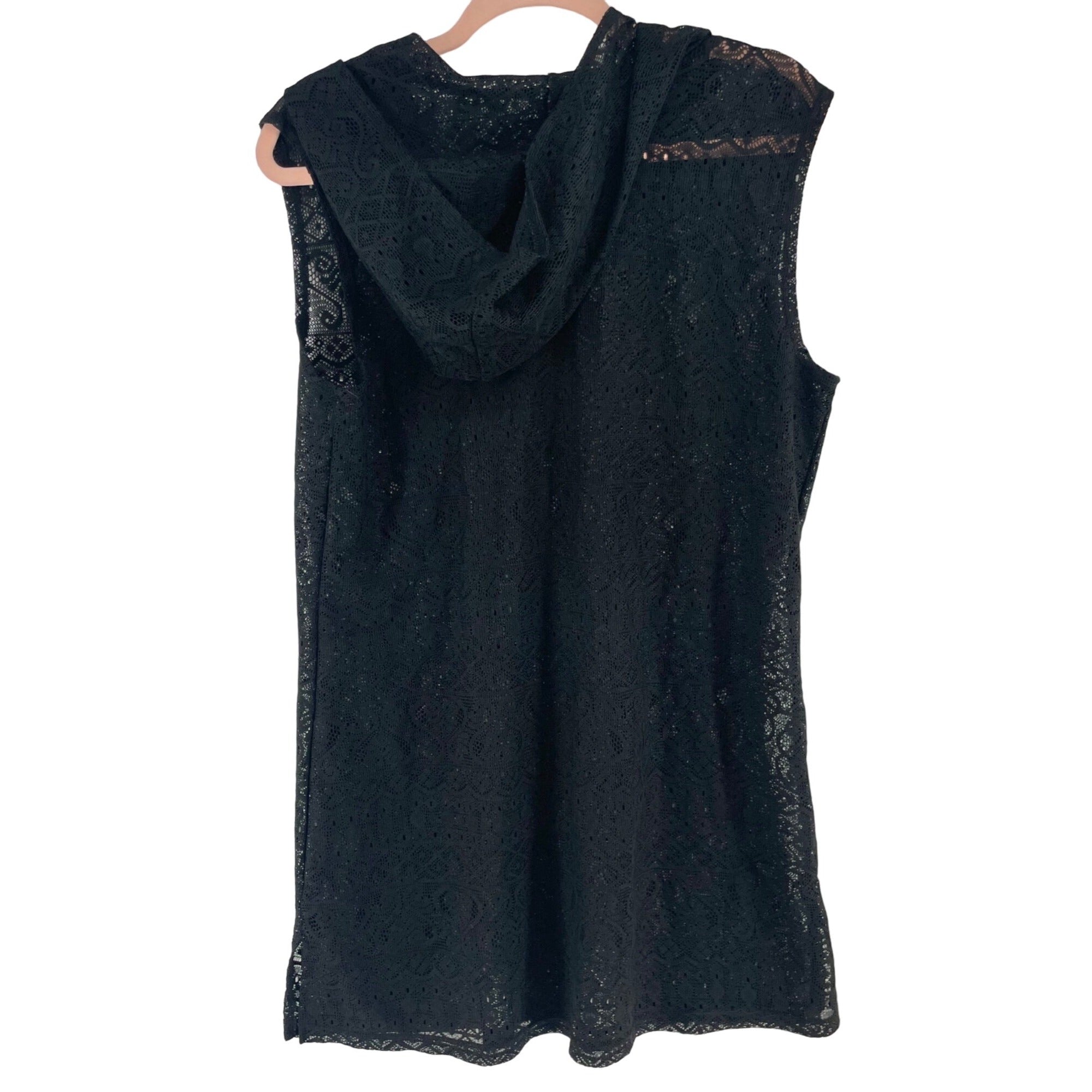 Necessity Women's Size Large Black Sheer Lace Hooded Cover-Up