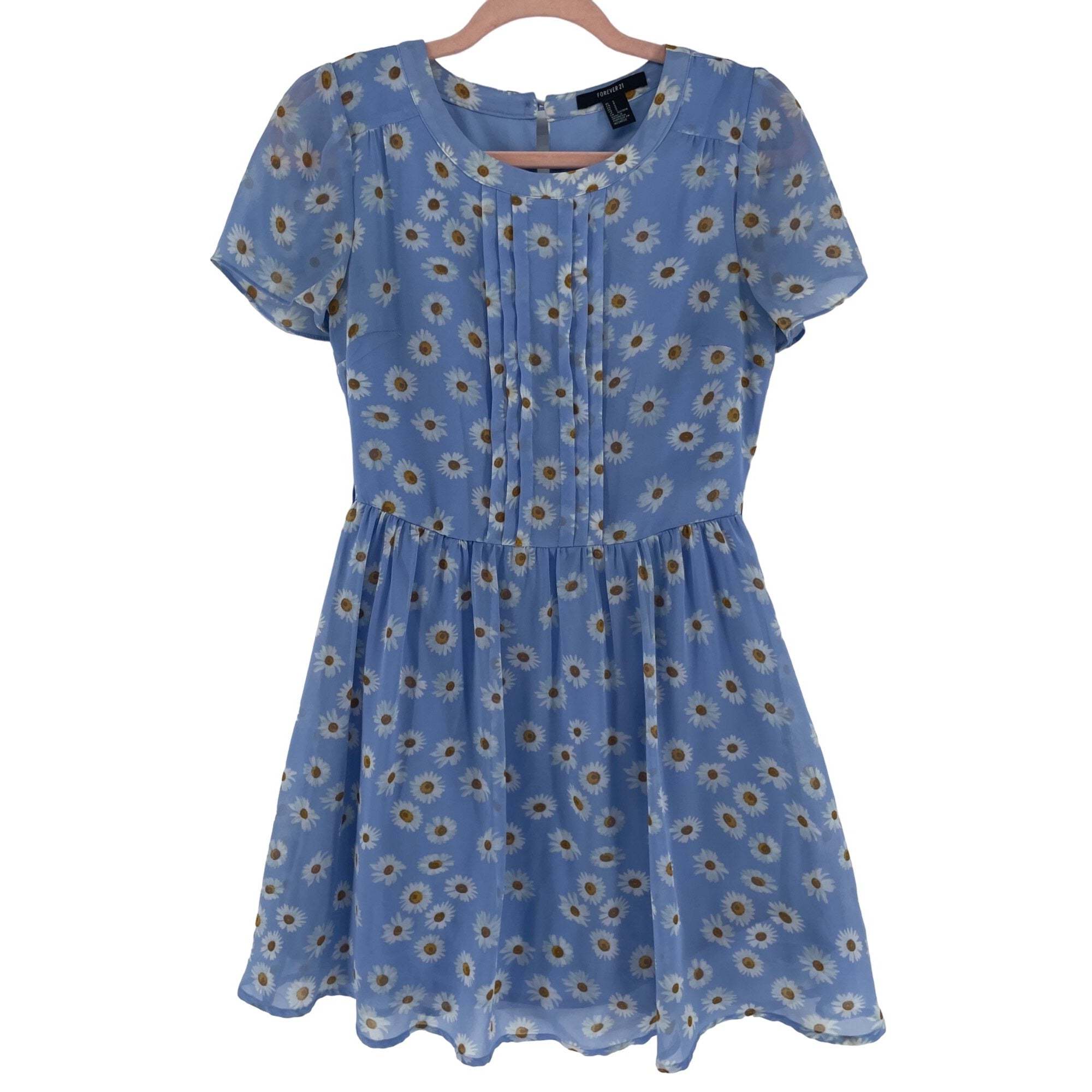 Forever 21 Women's Size Small Light Blue A-Line Mini Daisy Print Dress