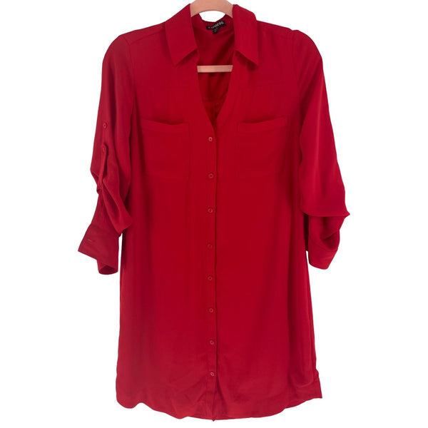 Express Women's Size Small Red Long-Sleeved Button-Down Midi Dress