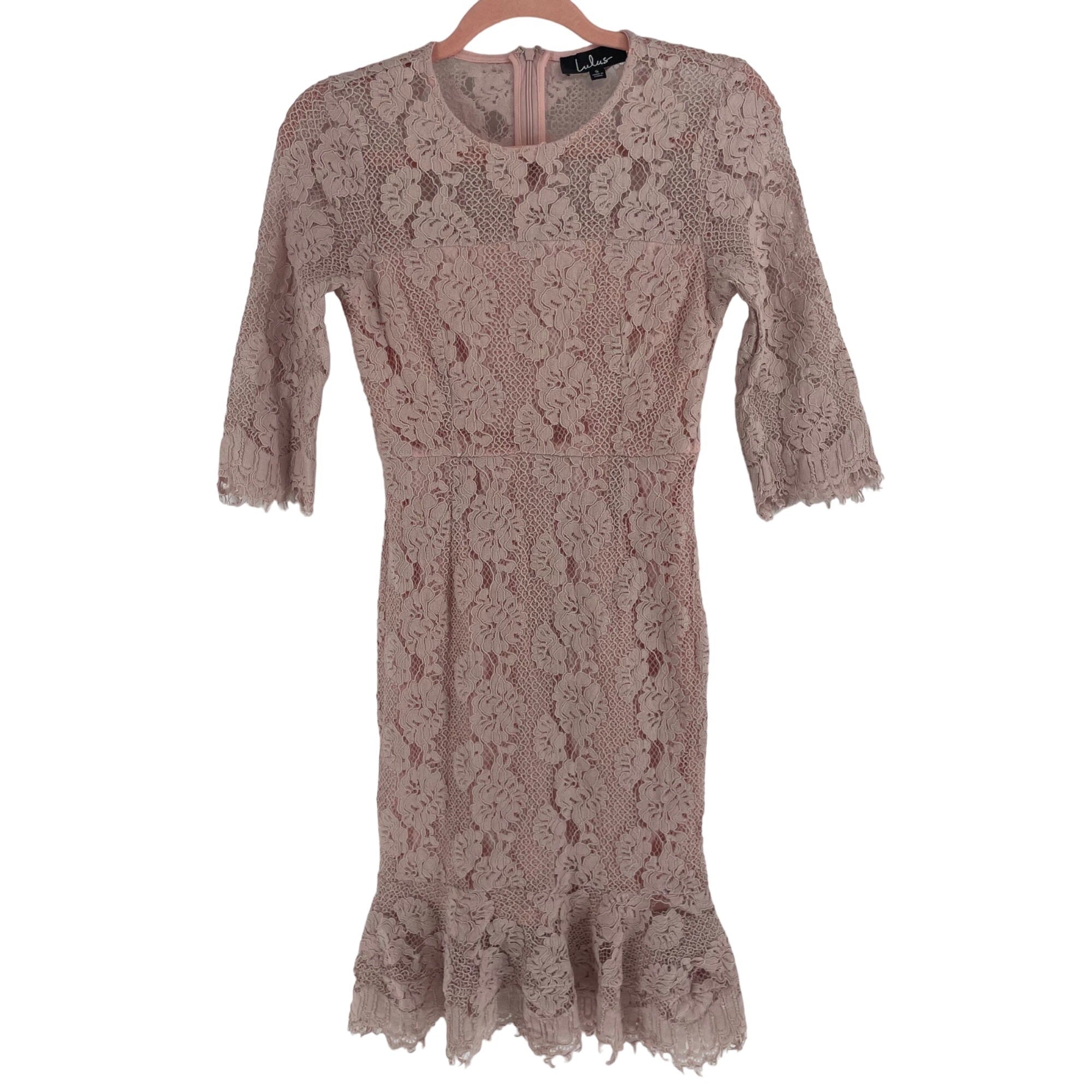 Lulus Women's Size Small Light Pink Lace 3/4 Length Sleeve Midi Dress