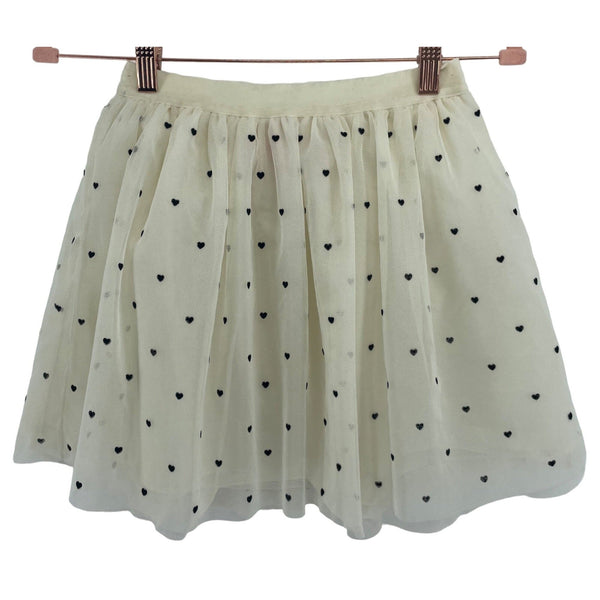 Our Generation Girl's Size M (8/10) Cream & Black Heart Print Tulle Mini Skirt