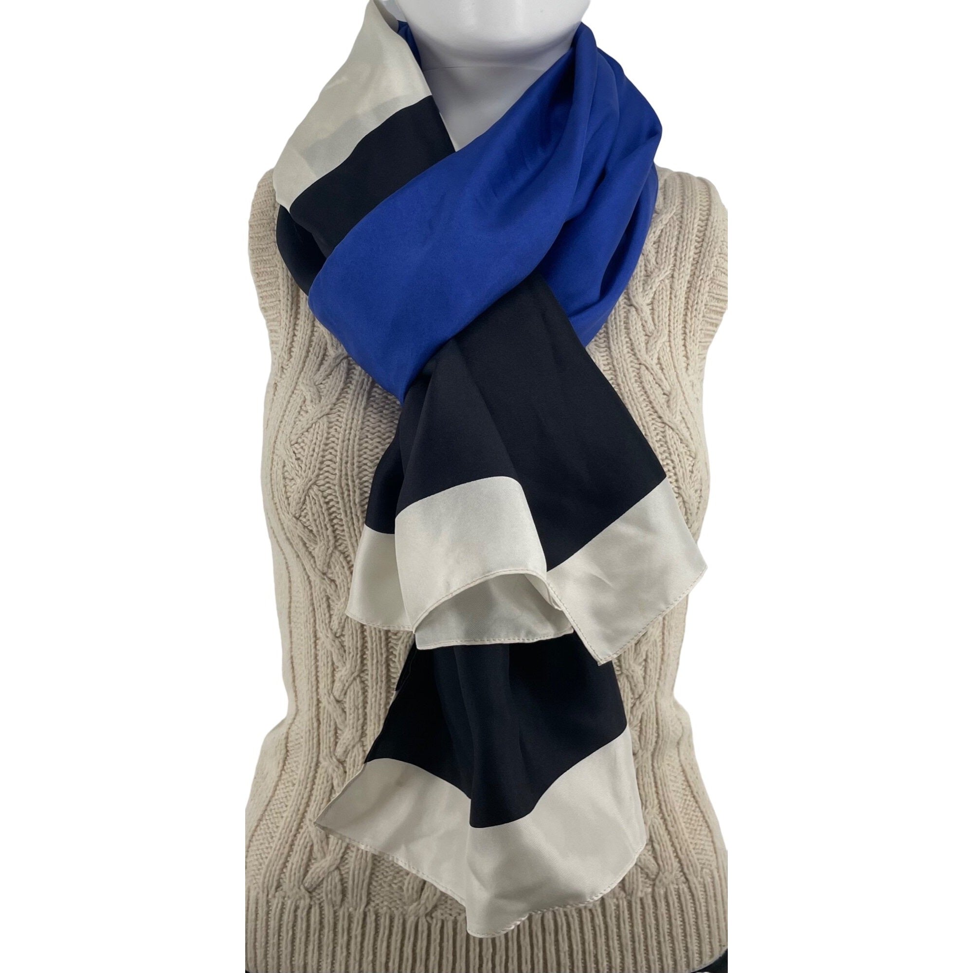 Women's Black/White & Royal Blue Satin Striped Scarf