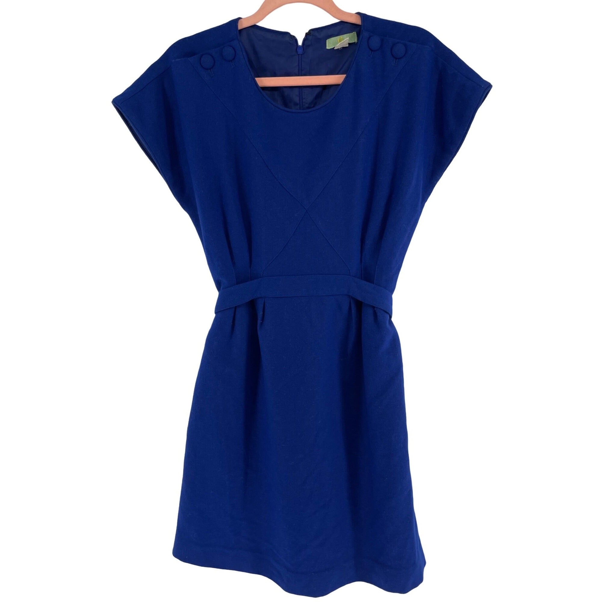 Lil Women's Size 2 Cobalt Blue Wool Blend A-Line Dress W/ Waist Sash