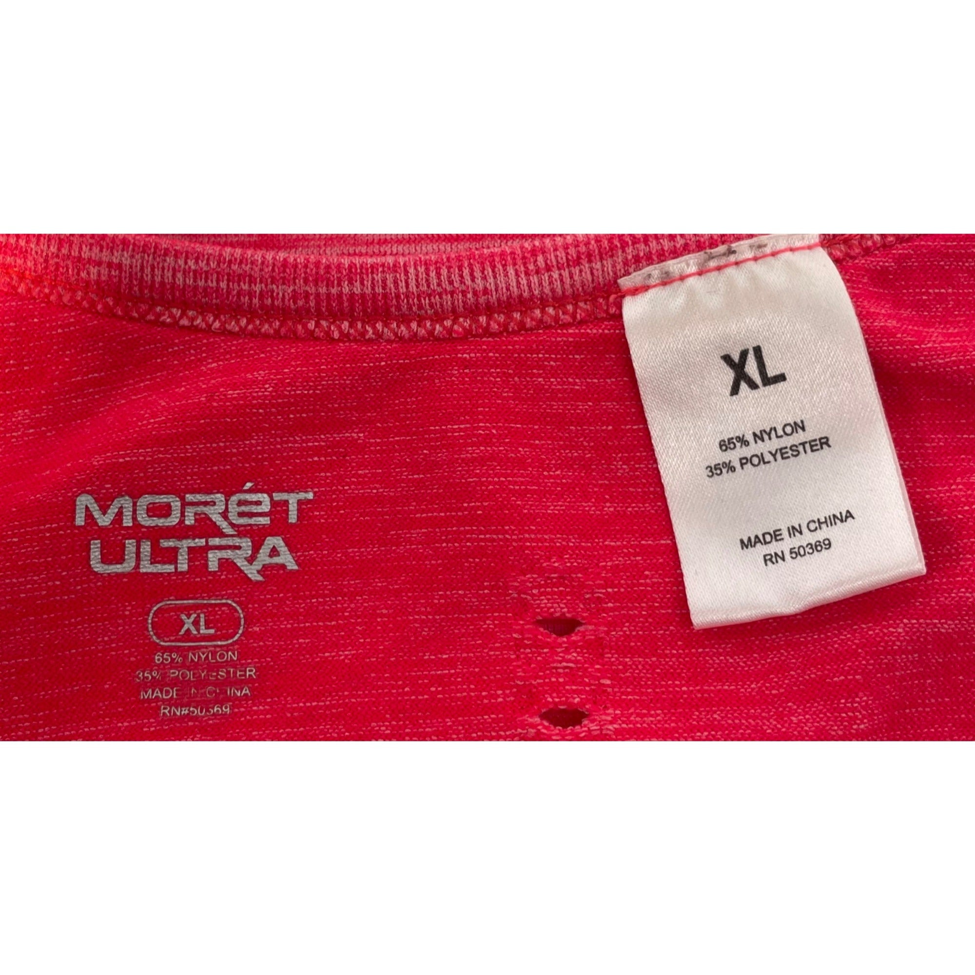 Morét Ultra Women's Size XL Hot Coral Pink Crew Neck Short-Sleeved Workout Top