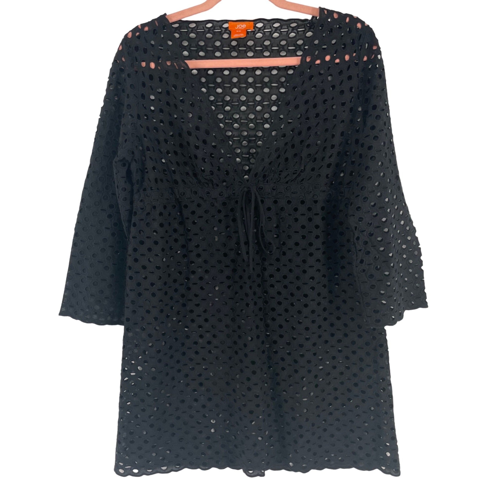 Joe Fresh Women's Size Small Black V-Neck Mesh Beach Cover-Up Dress