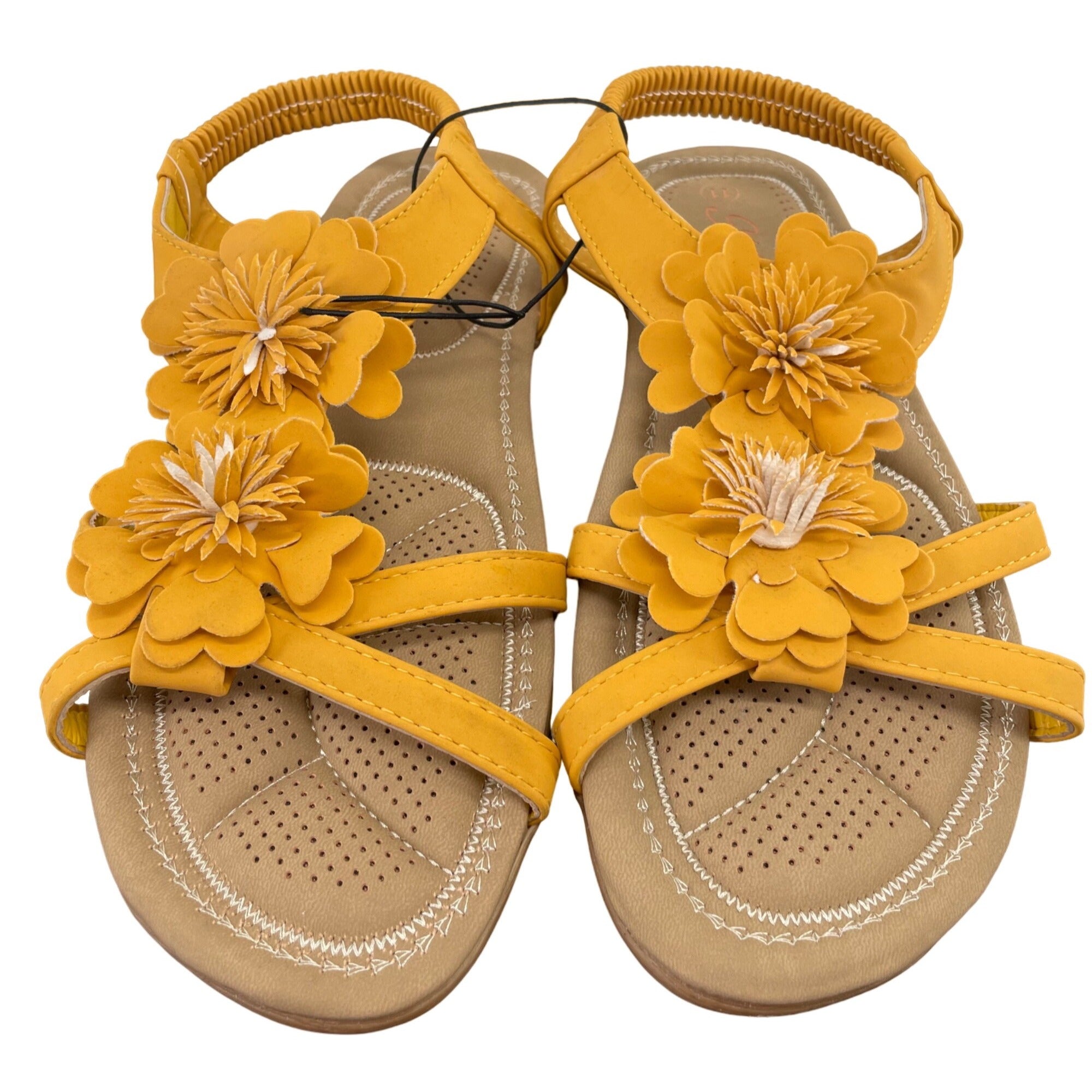 NWT Niki Women's Size 11 Mustard Yellow Leather Floral Sandals