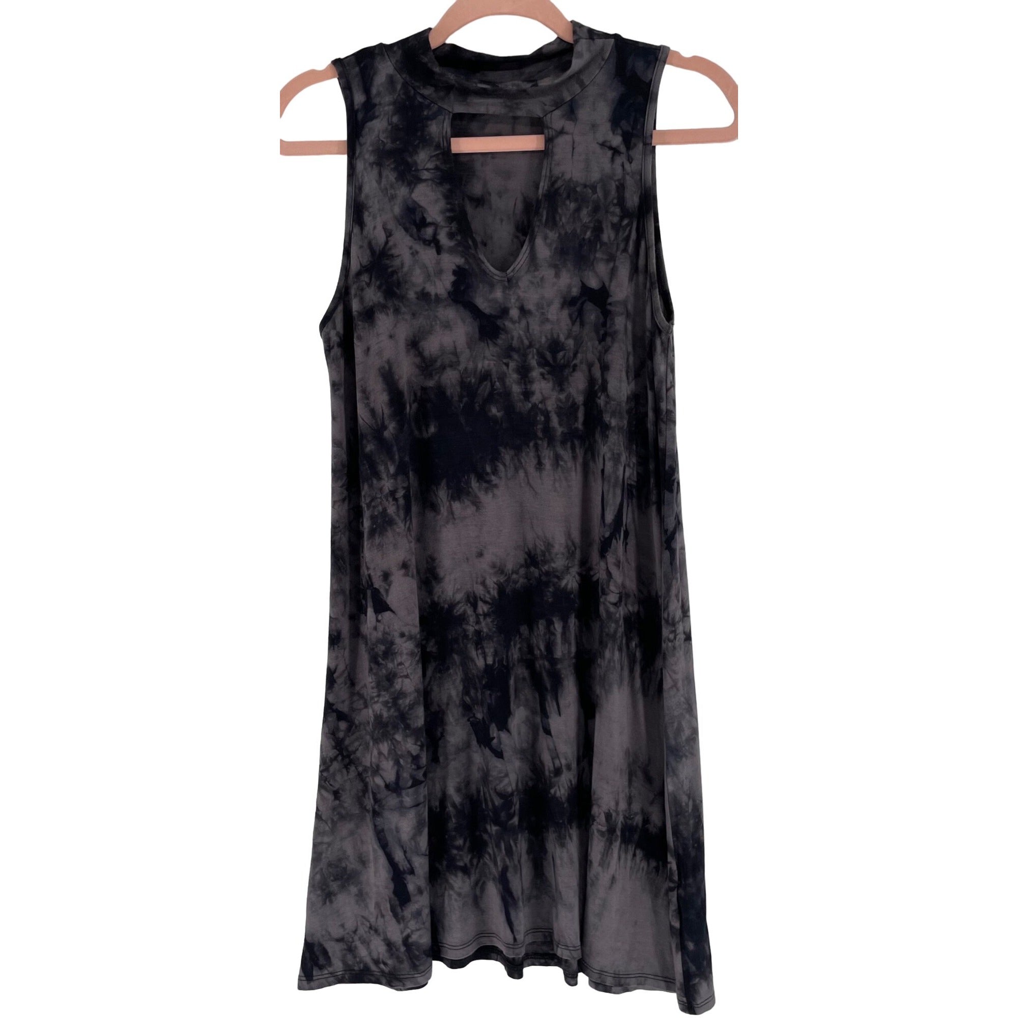 Ginger G Women's Size Medium Sleeveless Grey & Black Tie Dye Stretchy Tank Dress