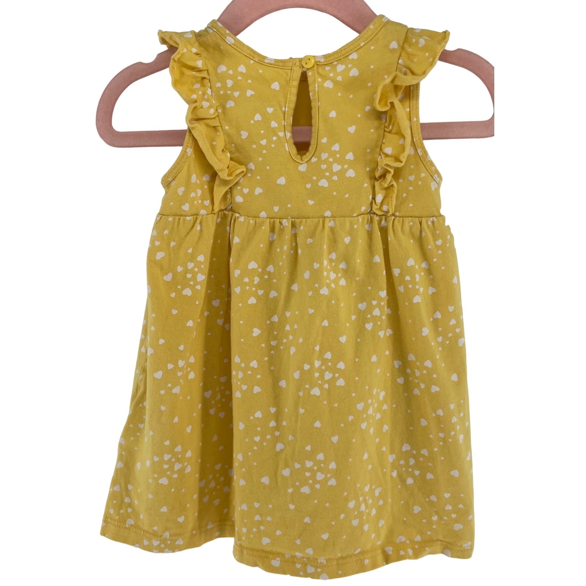 H&M Baby Girl's Size 9 Months Sleeveless Yellow & White Heart Polka Dot Dress