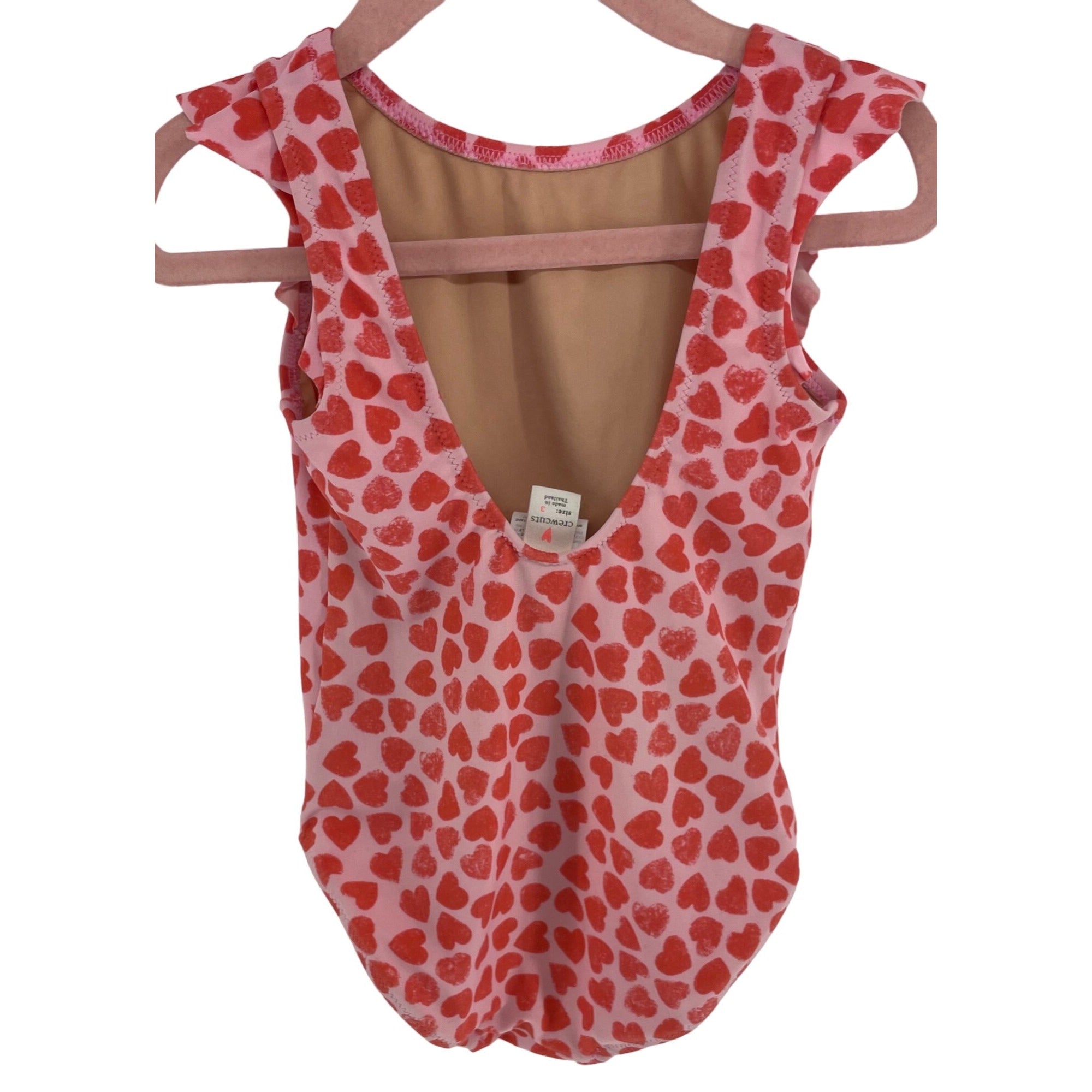 Crewcuts Girl''s Size 3 Pink & Orange Heart Print Swimsuit