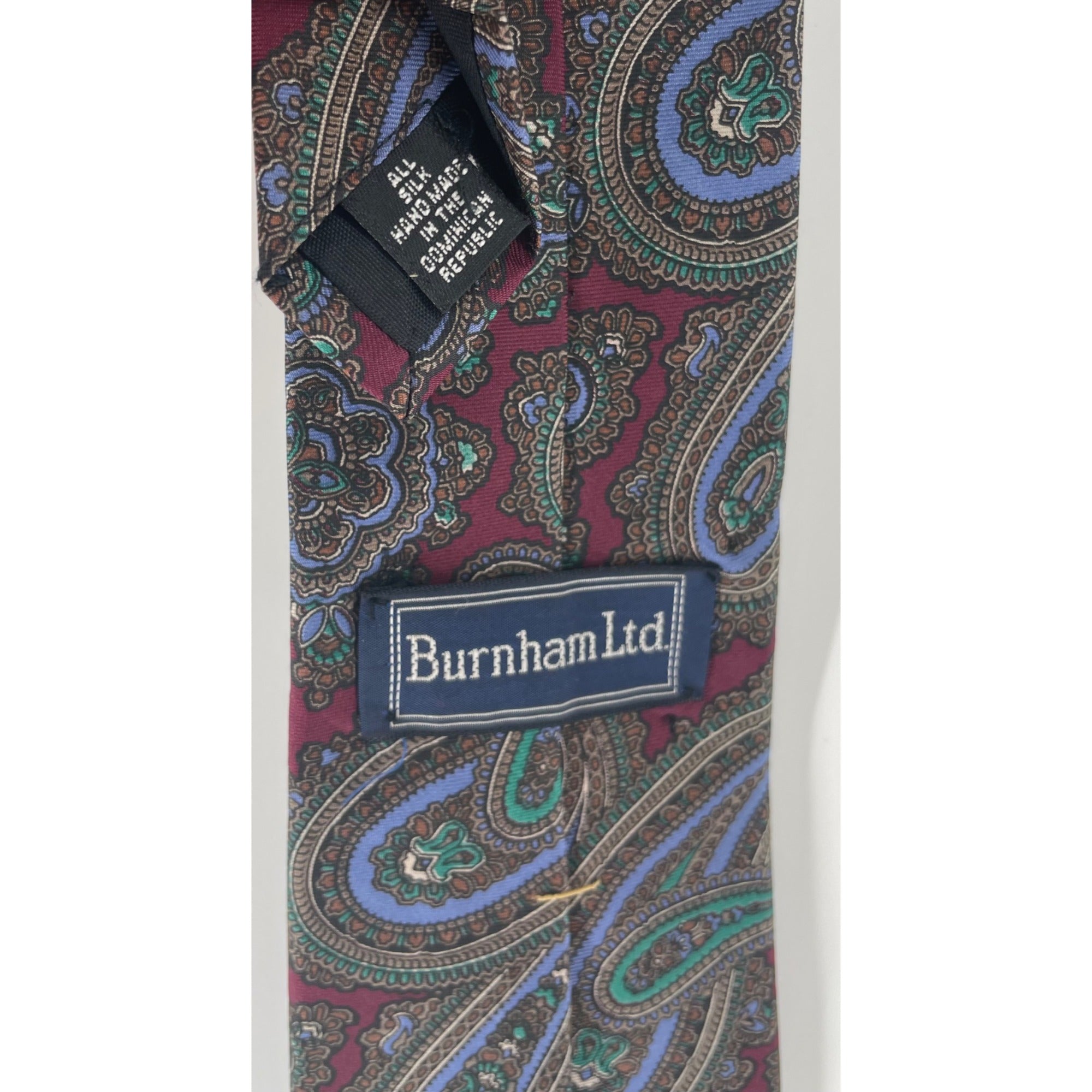 Burnham Ltd. Men's Maroon, Periwinkle & Teal Paisley 100% Silk Dress Tie