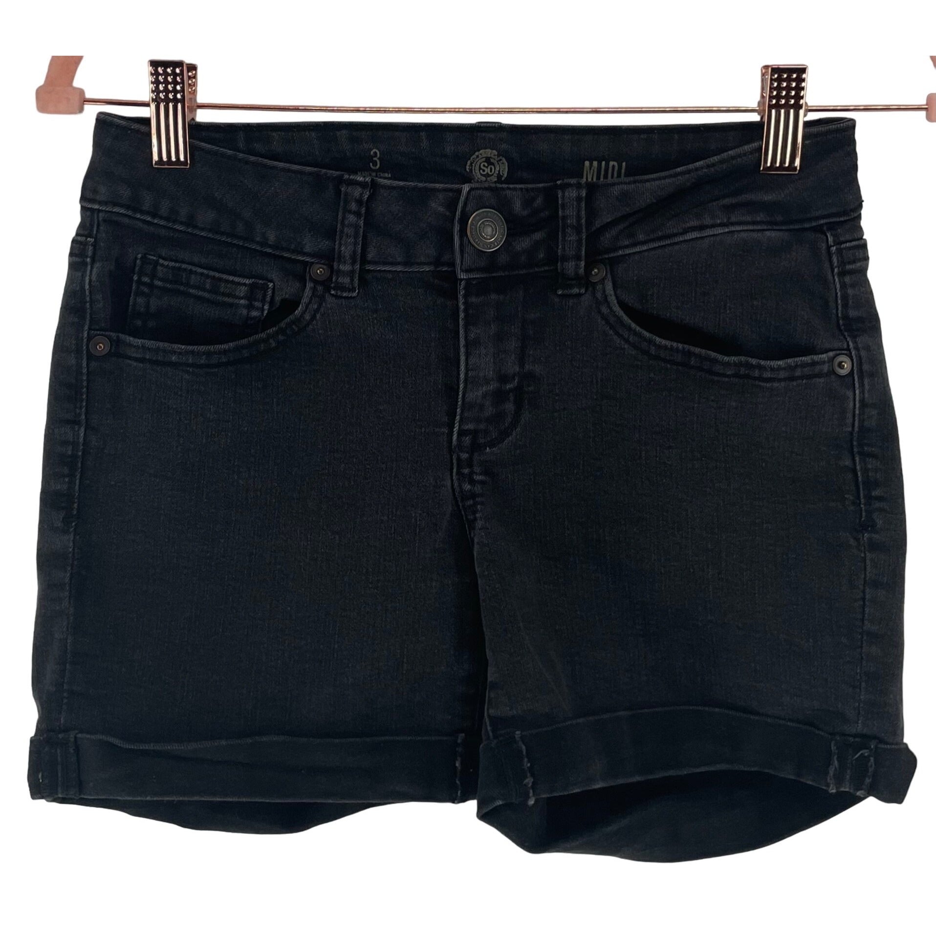 So Women's Size 3 Black Denim Low-Rise Shorts