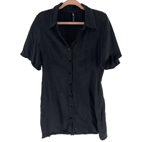 Zara Women's Size Large Black Short-Sleeved Button-Down Shirt Dress