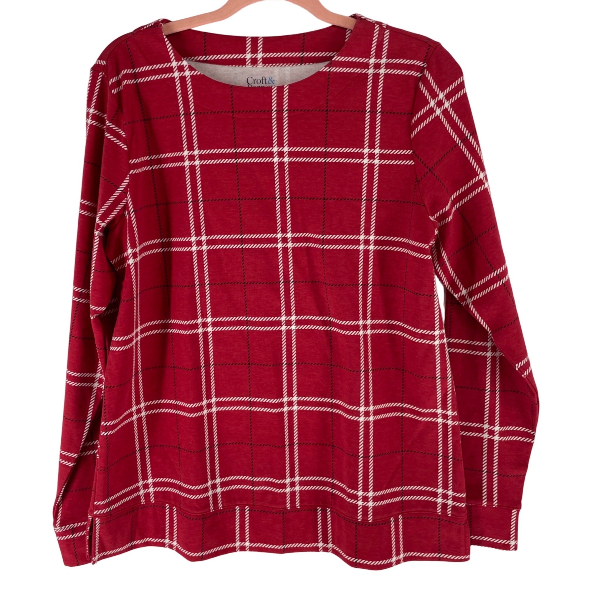 Croft & Barrow Women's Size Medium Red Striped Crew Neck Sweatshirt