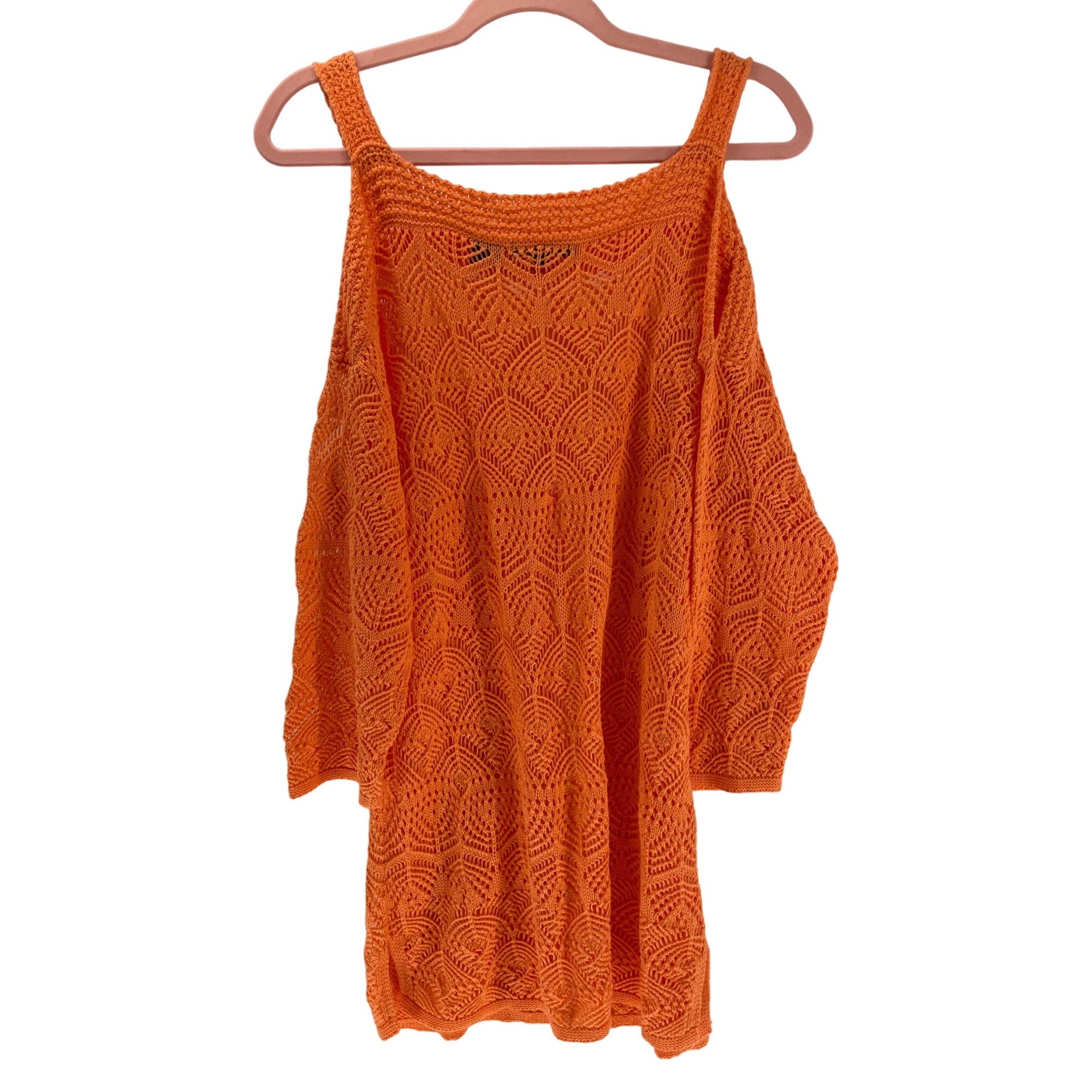 NWOT Jeanne Pierre Women’s XL Sherbet Orange Sheer Knit Cold Shoulder Sweater