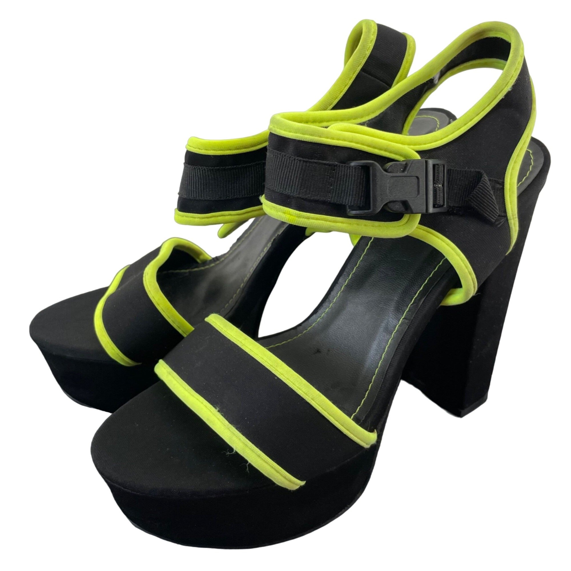 Rouge Helium Women's Size 8 Black & Chartreuse Green Buckle 5.5" Heels