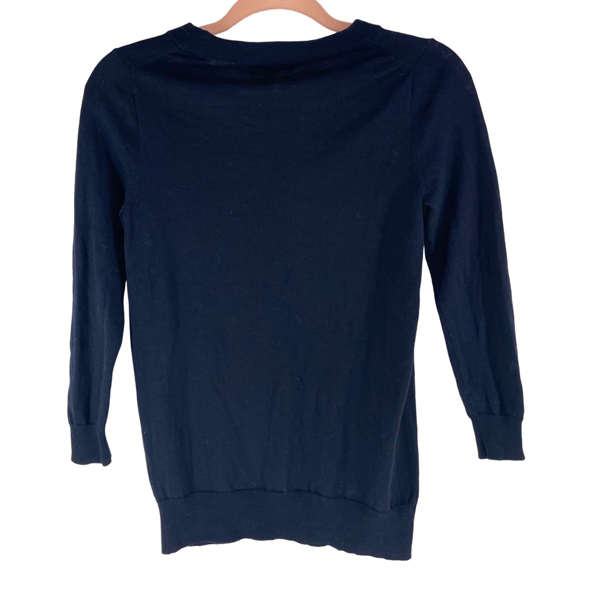 J. Crew Women's Size PS Navy Blue Crew Neck 100% Merino Wool Sweater