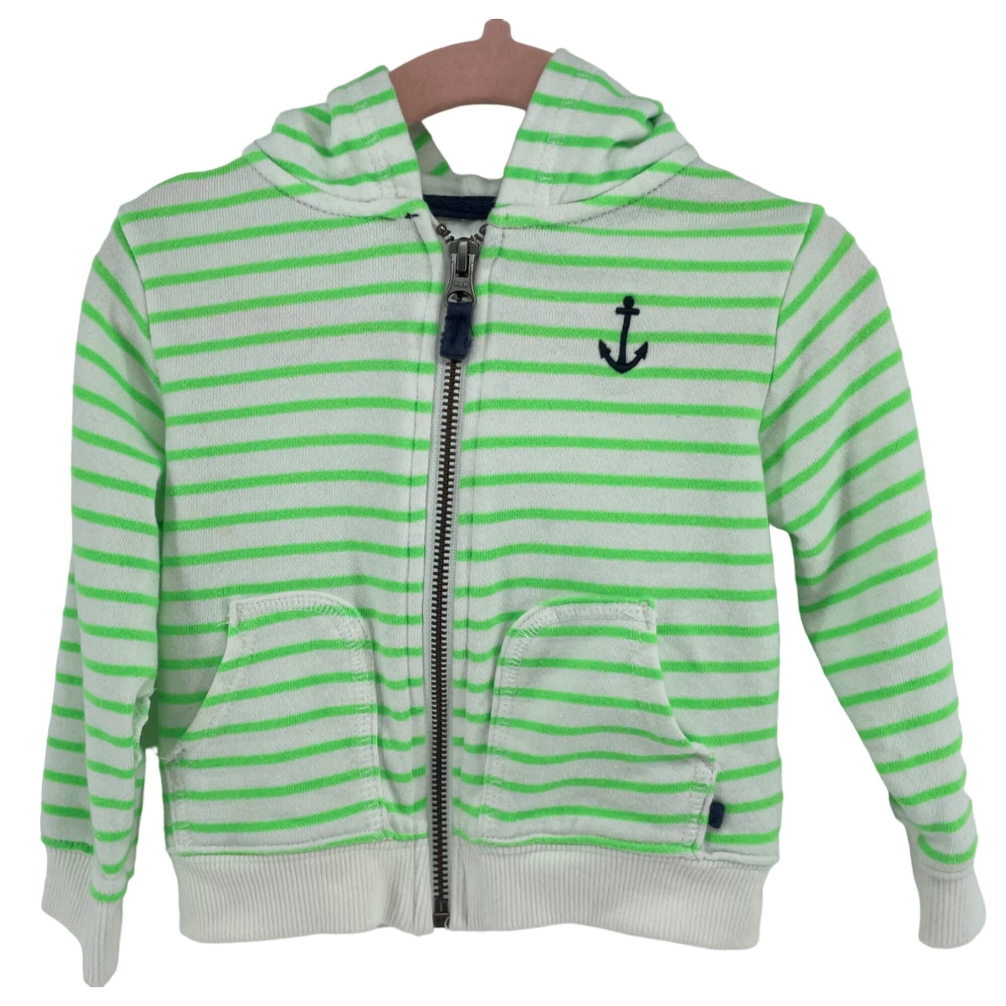 Carter's Boy's Size 18 Months White & Green Striiped Hoodie Zip-Up Jacket