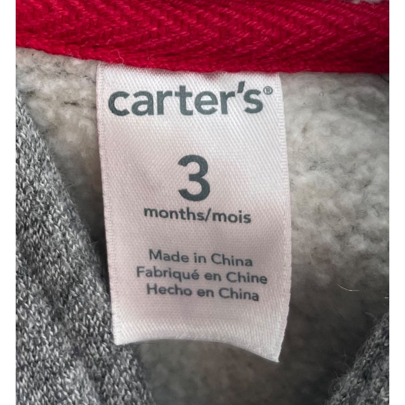 Carter's Boy's Baby Size 3 Months Grey Toggle Button Hoodie Jacket