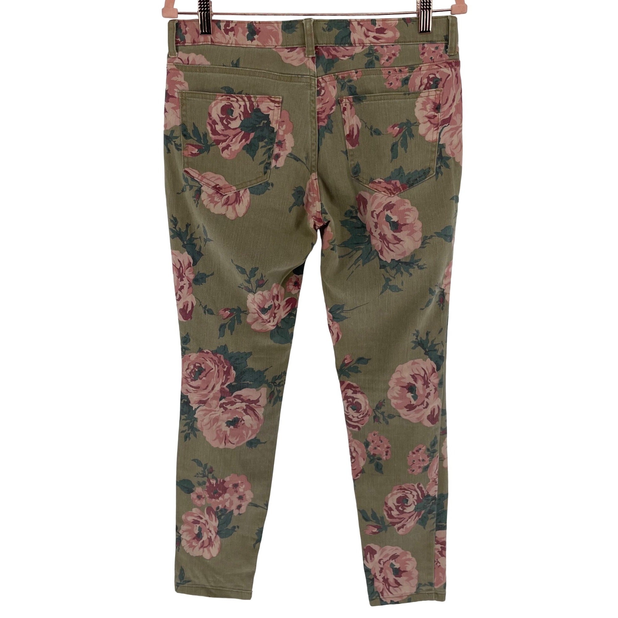 Forever 21 Women's Size 29 Olive & Mauve Floral Rose Print Skinny Jean Pants