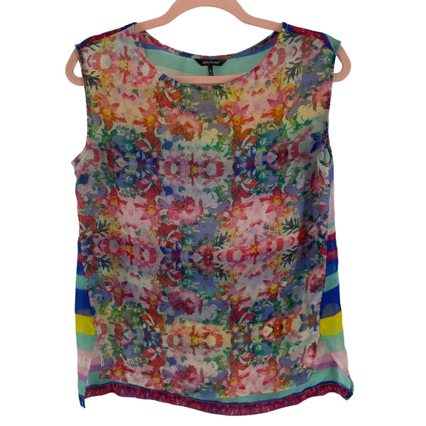 Daisy Fuentes Women's Size Small Multi-Colored Floral/Striped Sheer Tank Top