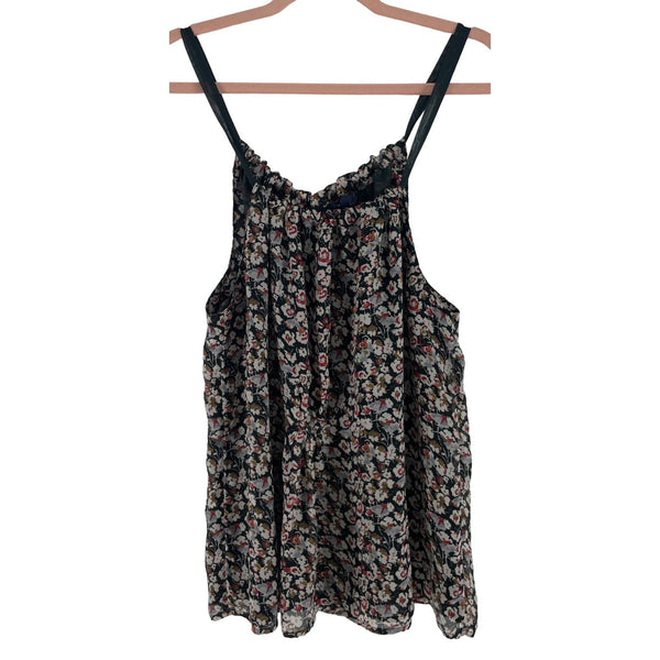 GAP Women's Size Large Sleeveless Navy/Multi-Colored Floral Drawstring Strappy Tank