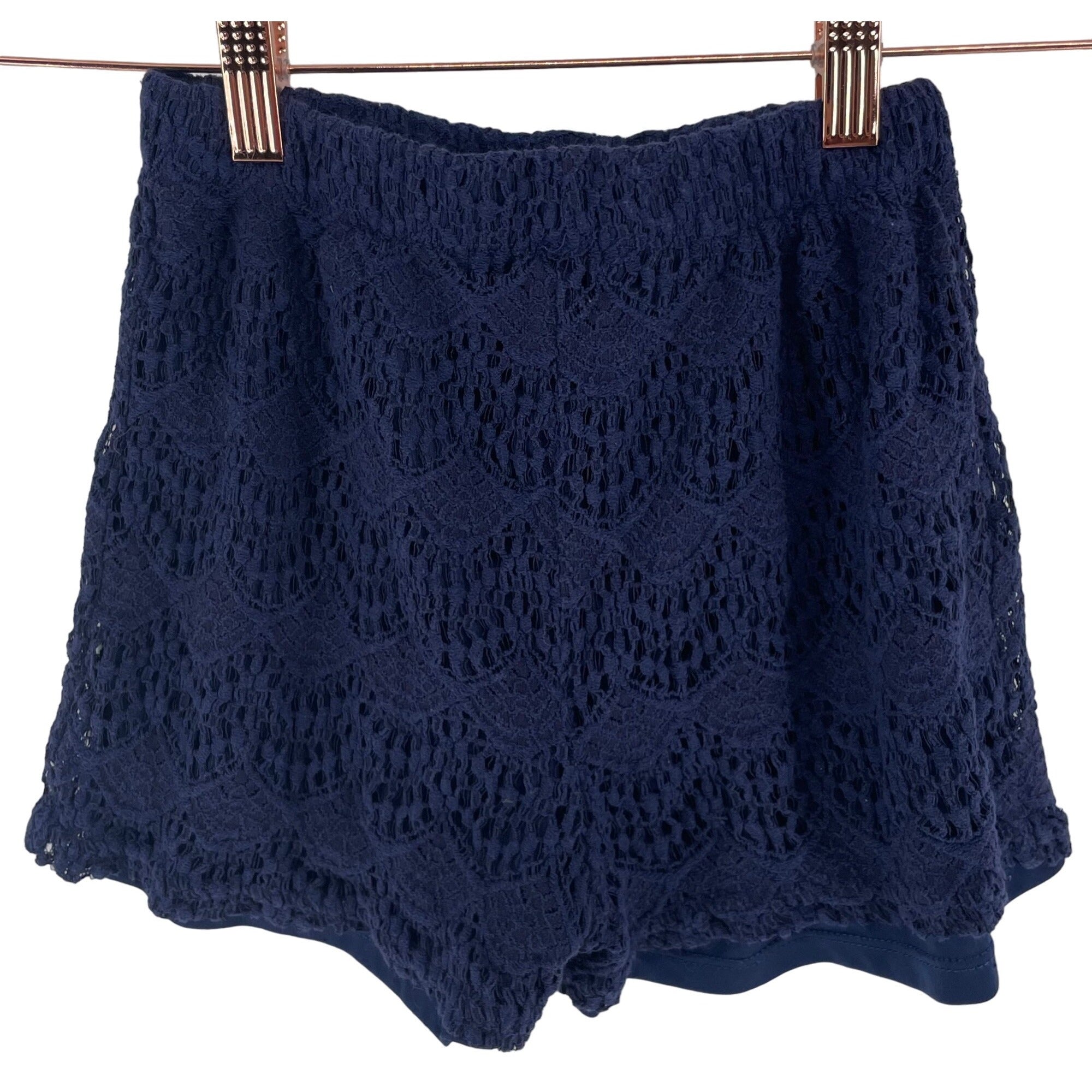 Jessica Simpson Girl's Size Large 14/16 Navy Blue Lace Shorts W/ Elastic Fringe Tassel