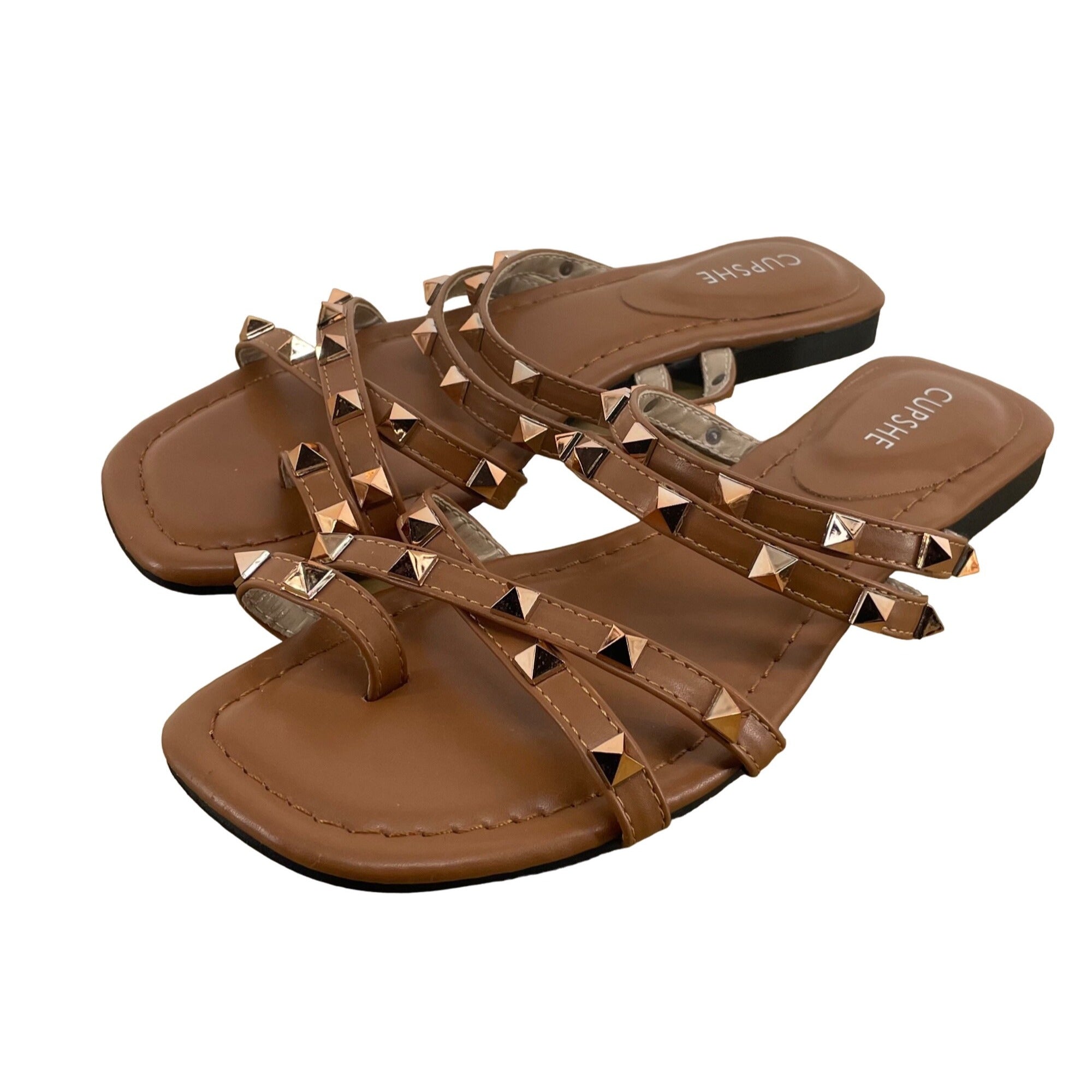 Cupshe Women's Size 7 Rose Gold Studded Brown Sandals