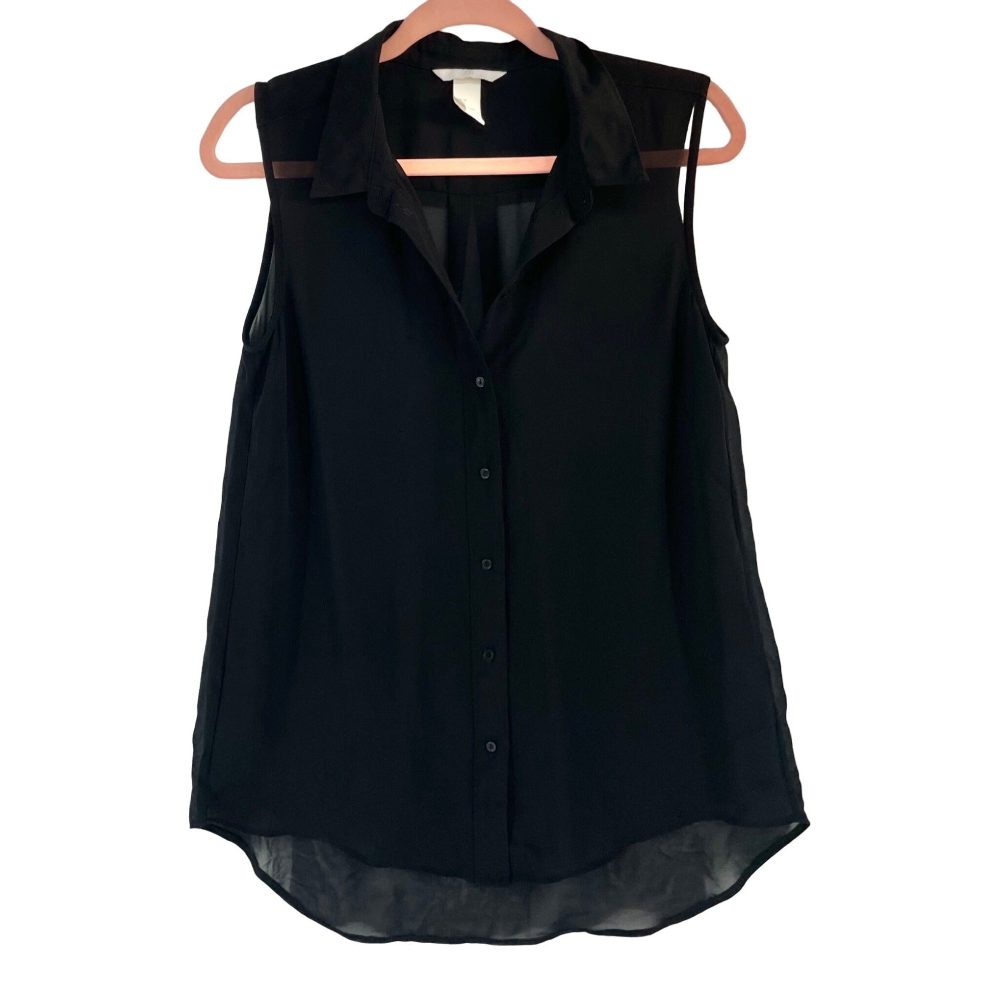 H&M Women's Size 6 Black Button-Down Collared Sleeveless Sheer Tank