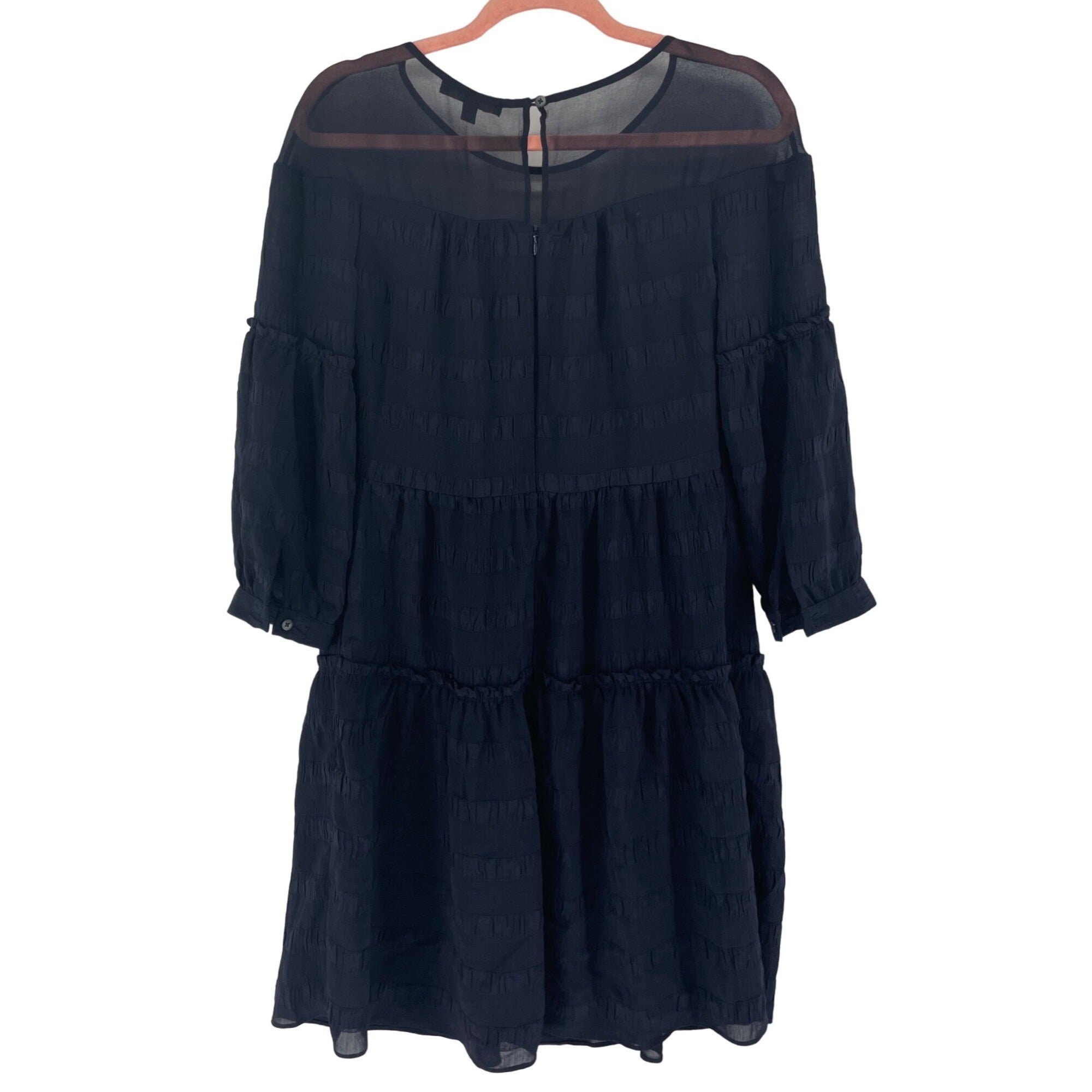 Banana Republic Women's Size 4 Long-Sleeved Navy A-Line Ruffle Dress