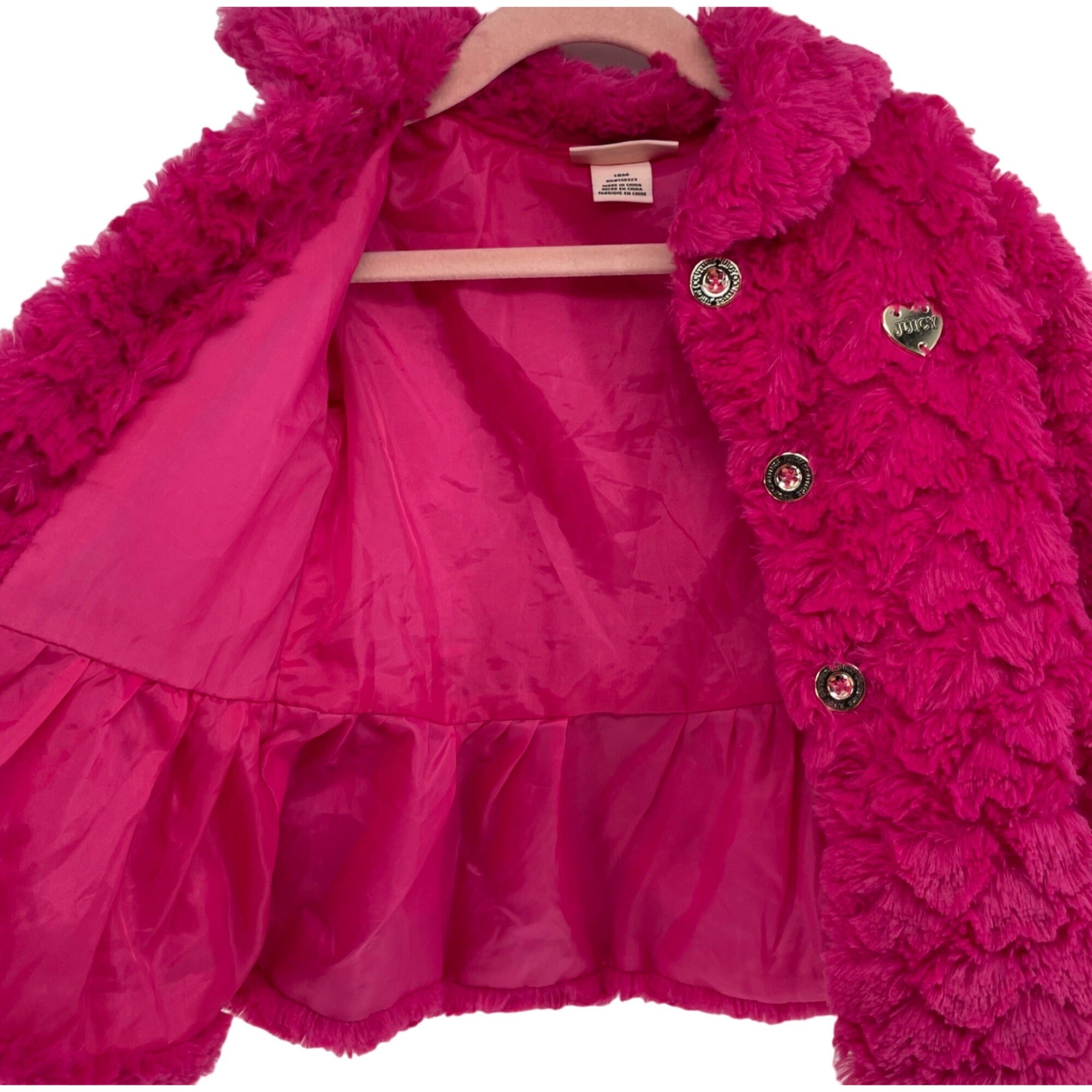 NWOT Juicy Couture Baby Gir's Size 18M Fuchsia Pink Faux Fur Jacket