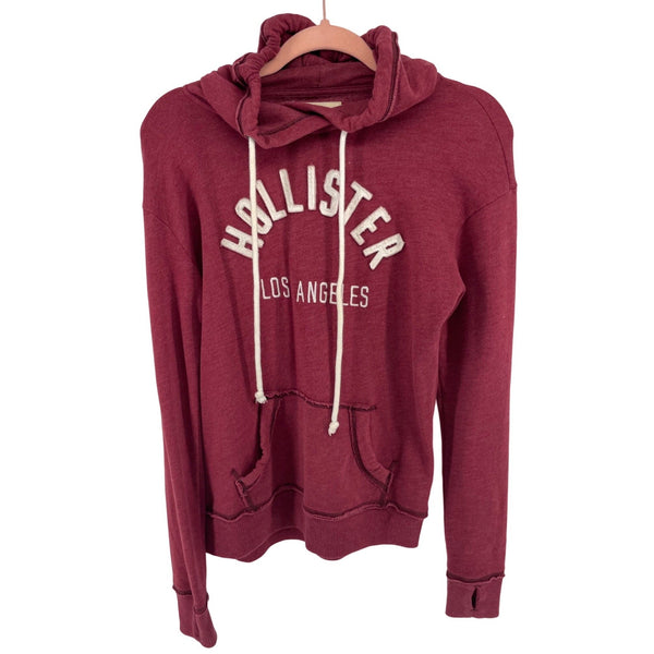 Hollister Women's Size XS Burgundy & White Graphic Drawstring Hoodie Sweatshirt