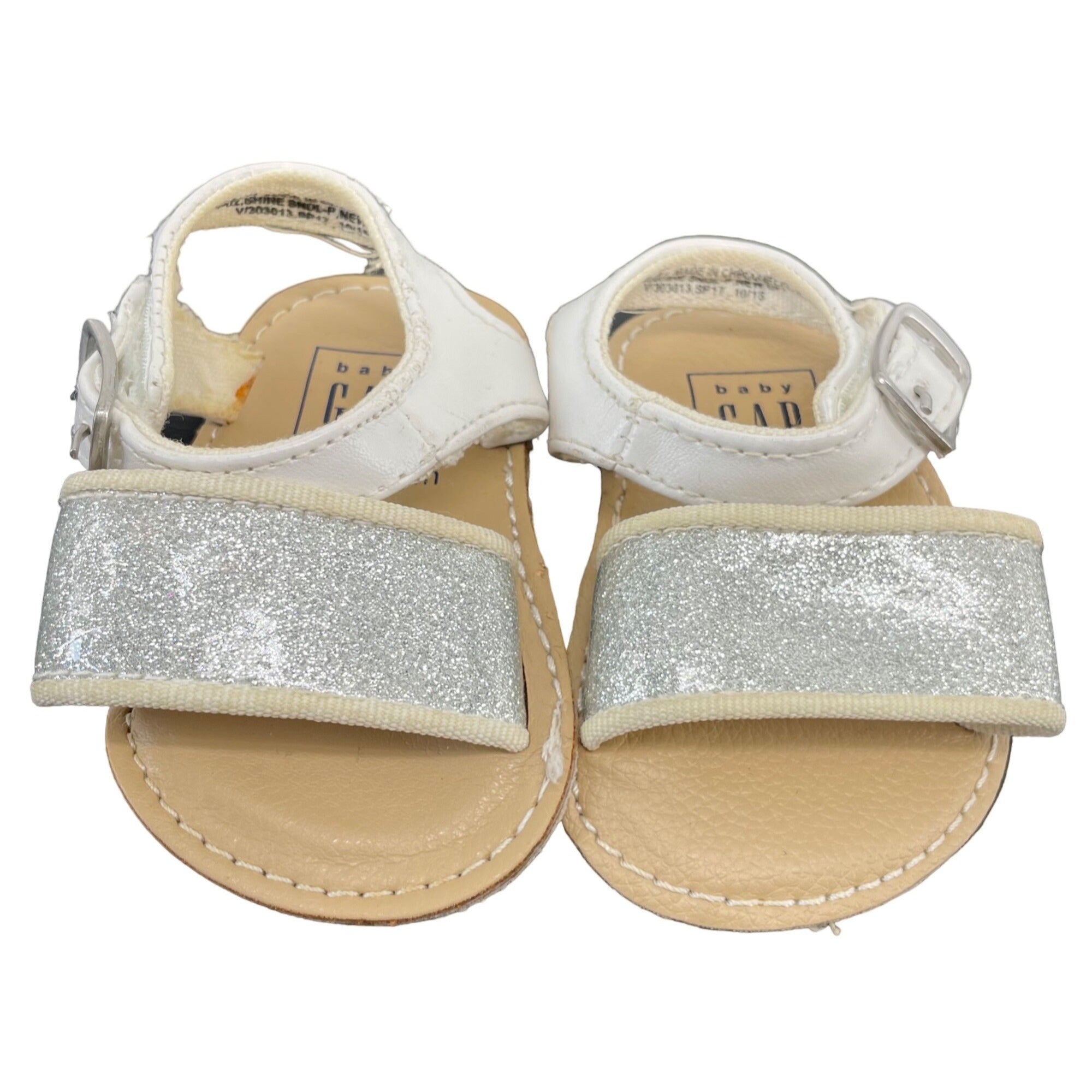 GAP Baby Girl's Size 0-3 Months White & Sparkly Silver Flat Sandals