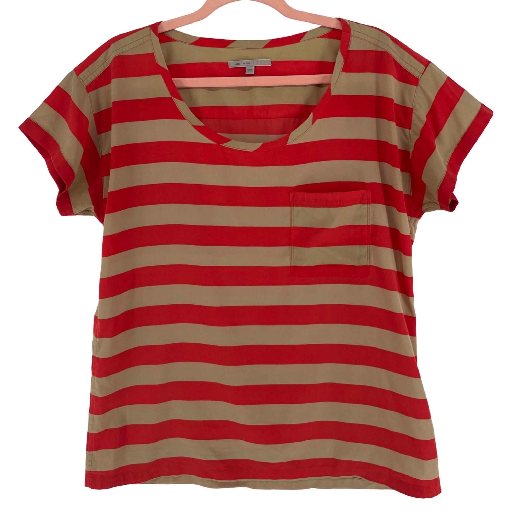 GAP Women's Size Medium Red & Tan Striped Shirt W/ Front Pocket