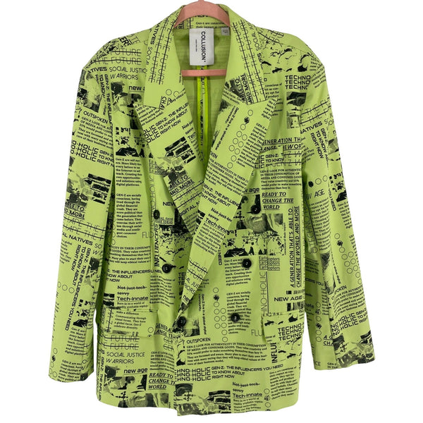 Collusion Unisex Size 6 29S Green/White Gen Z Graphic Double-Breasted Blazer