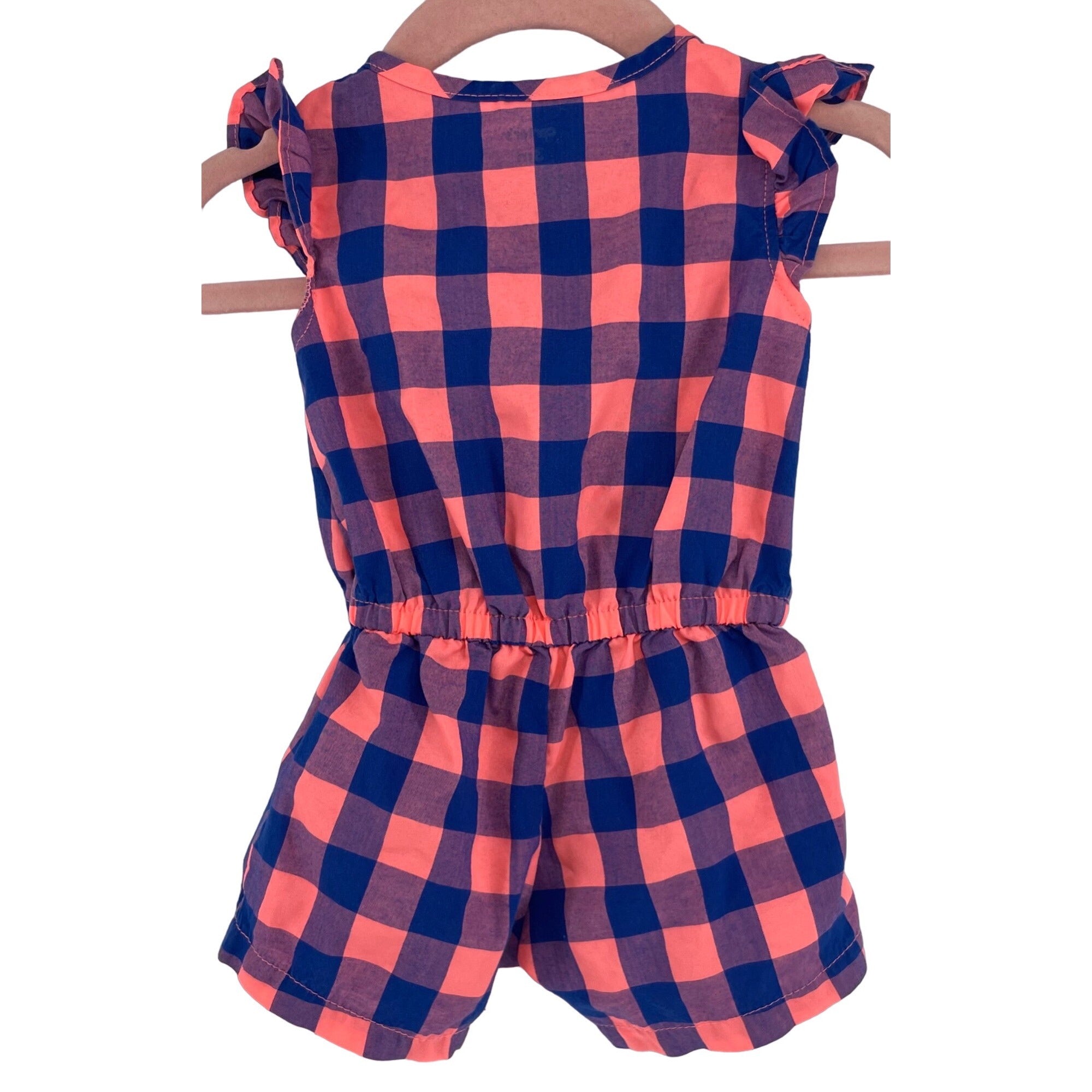 Carter's Baby Girl's Size 0-3 Months Coral Pink & Blue Checked Romper