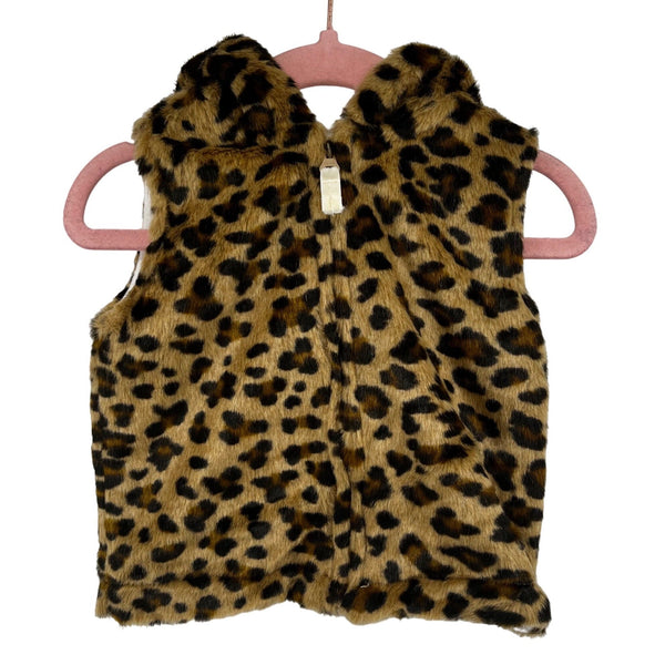 Carter's Girl's Size 12 Months Black & Brown Leopard Print Faux Fur Hoodie Vest