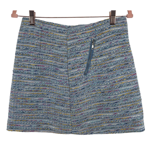 Warehouse Women's Size 6 Light Blue/Multi-Colored Wool Blend Tweed Mini Skirt