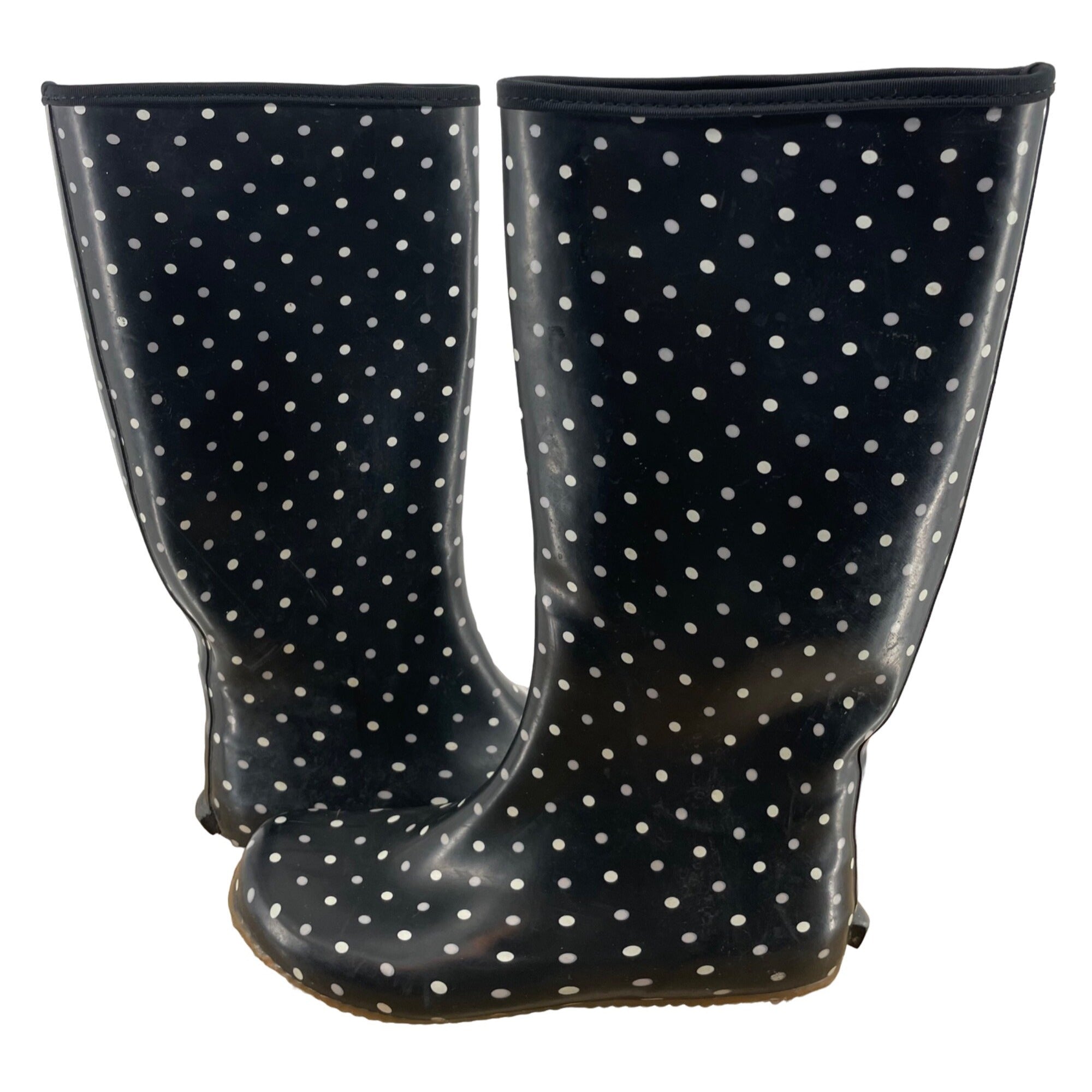 Target Women's Size Mid-Calf Black & White Polka Dot Rubber Rain Boots