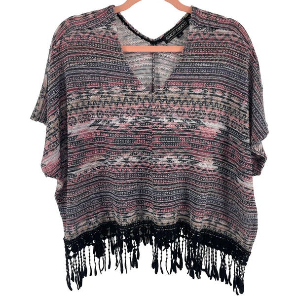 Almost Famous Women's Size Medium Multi-Colored Knit Fringe Hem Top