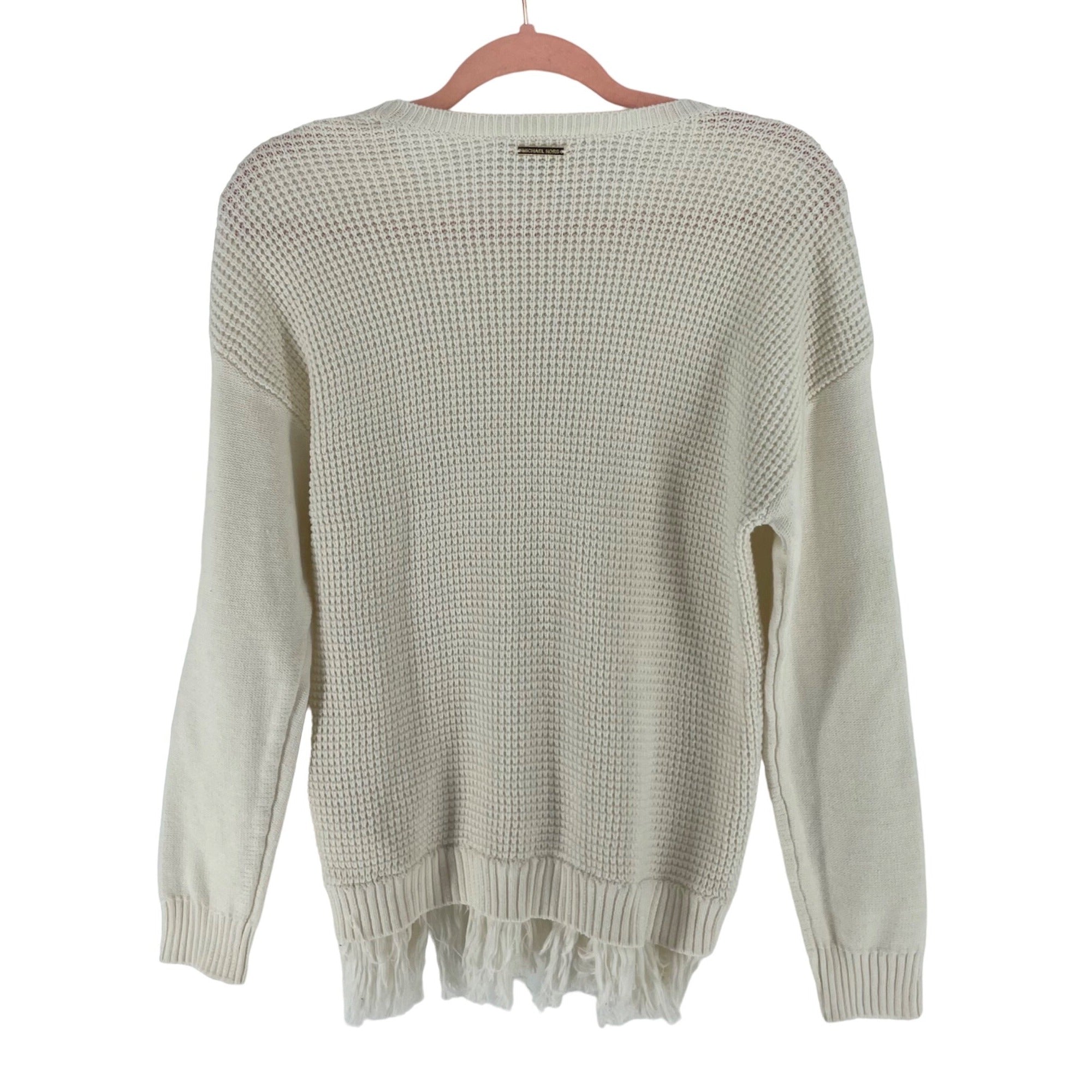 NWT Michael Kors Women’s Size Small Cream Crew Neck Sweater W/ Fringe Hem