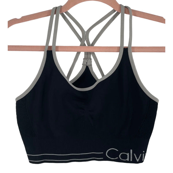 Calvin Klein Women's Size Large Black/Grey Spaghetti Strap Cross-Back Sports Bra