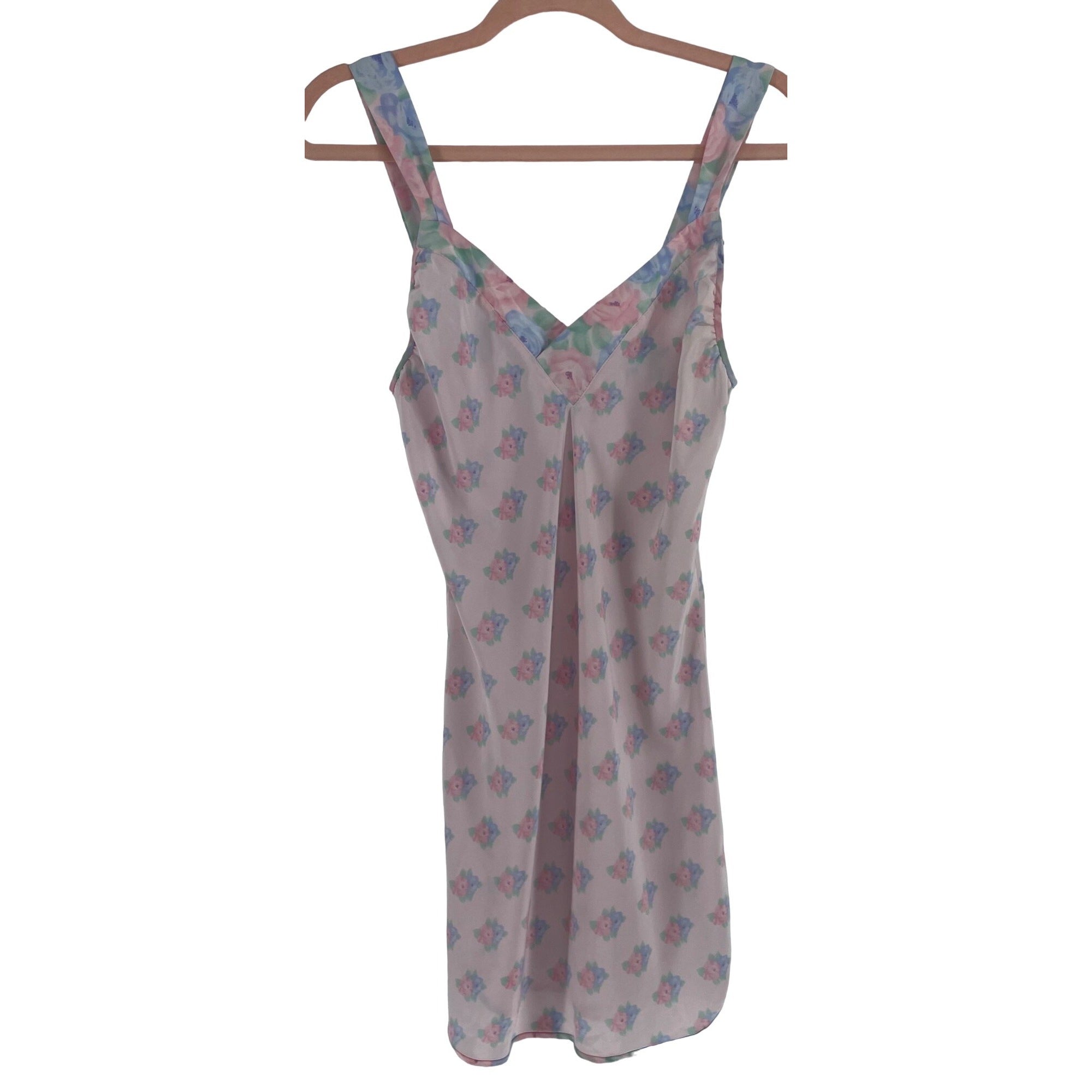 Eileen West Women's Size 32 Medium Light Pink Blue & green Floral Strappy Chemise Intimate Nighty Dress