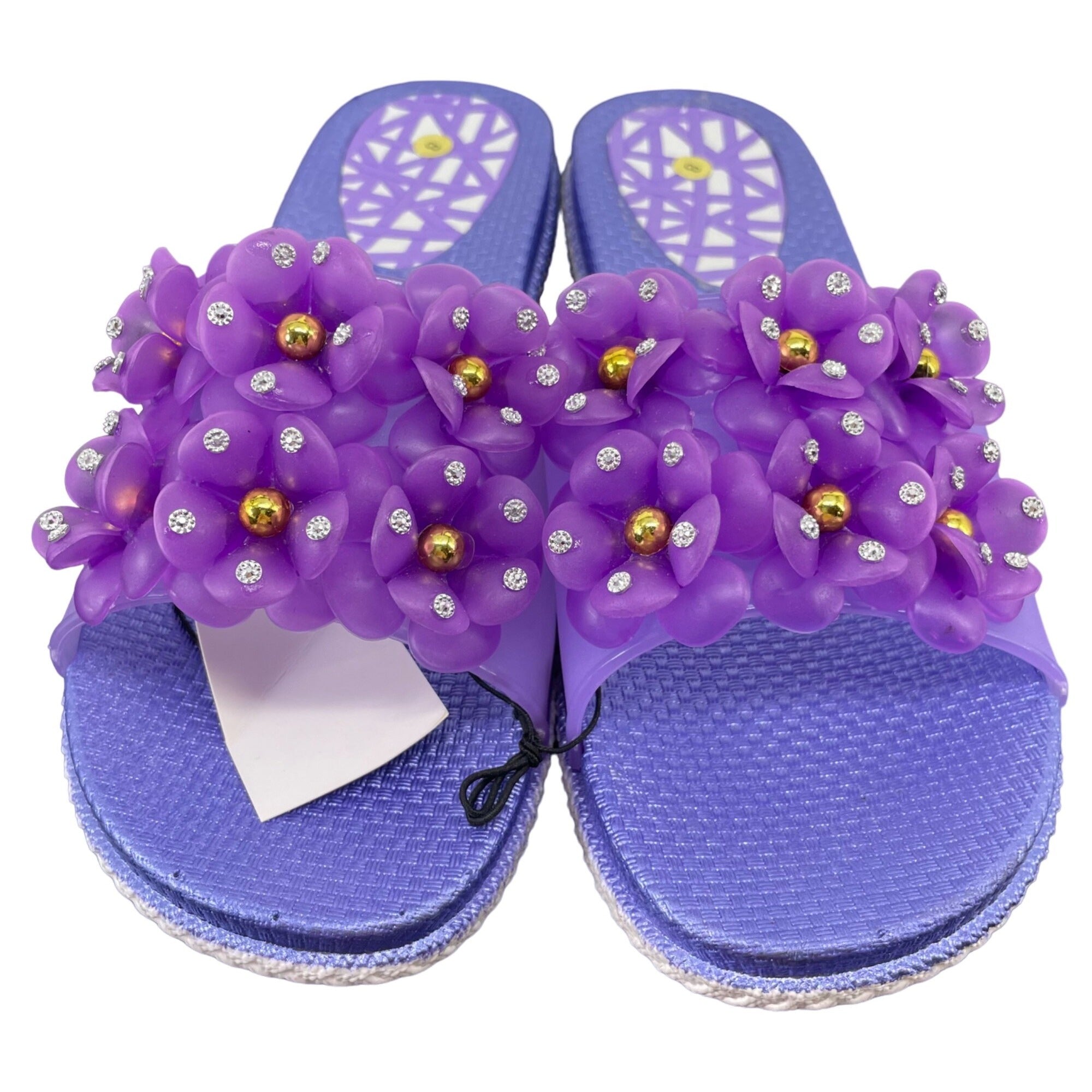 Women's Size 8 Lilac Purple Floral & Rhinestone Embellished Summer Sandal