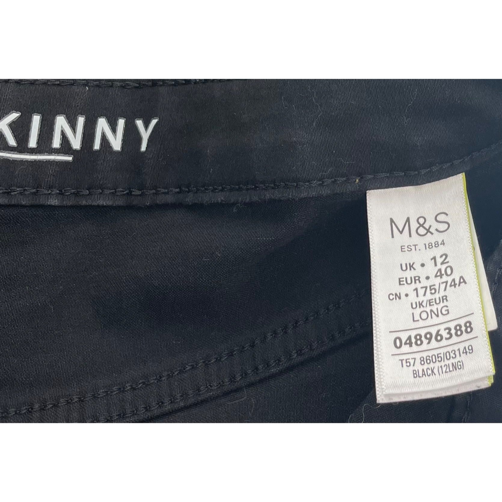 M&S Women's Size 10 Long Super Skinny Black Denim Jean Pants