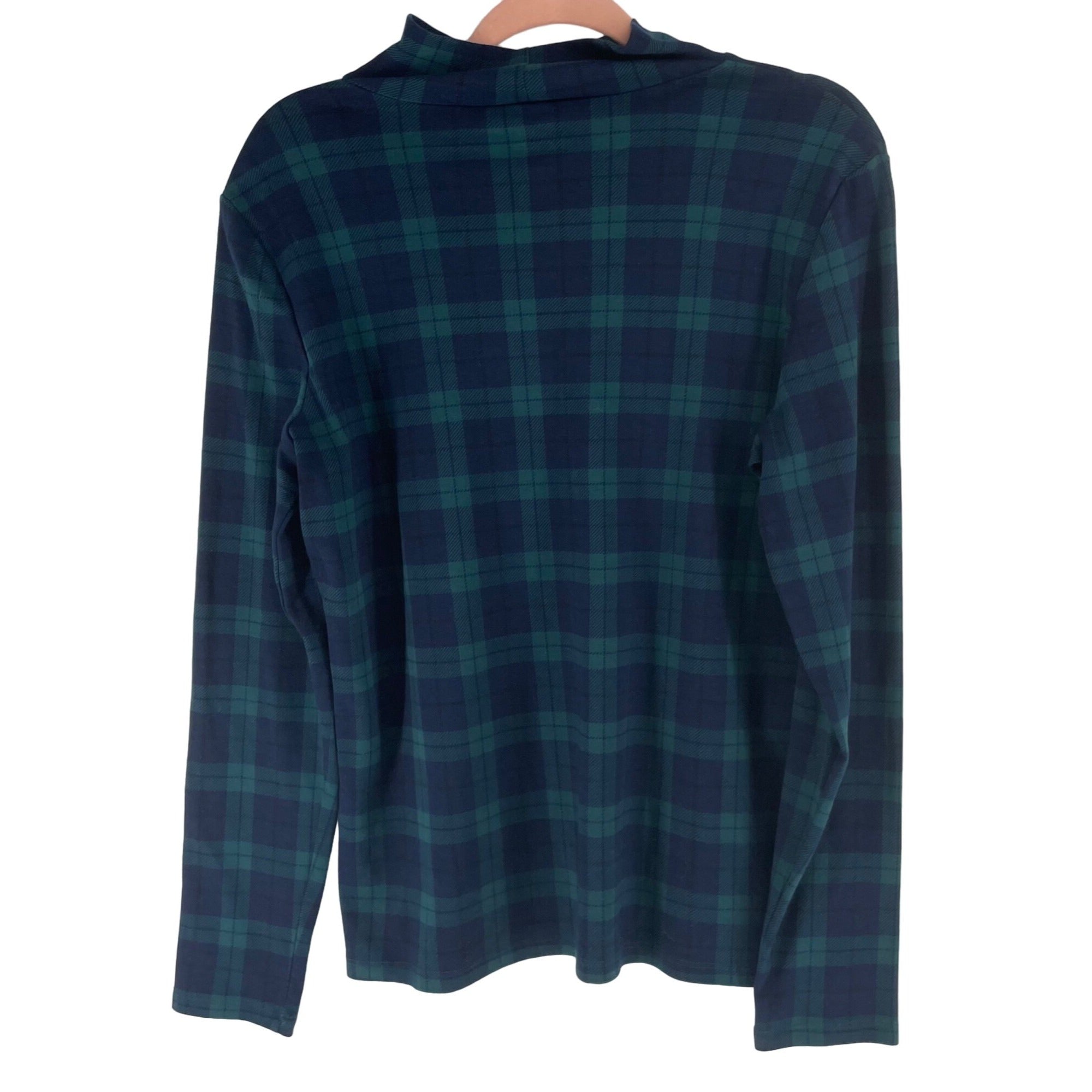 Croft & Barrow Women's Size Large Navy & Forest Green Plaid Turtleneck Top